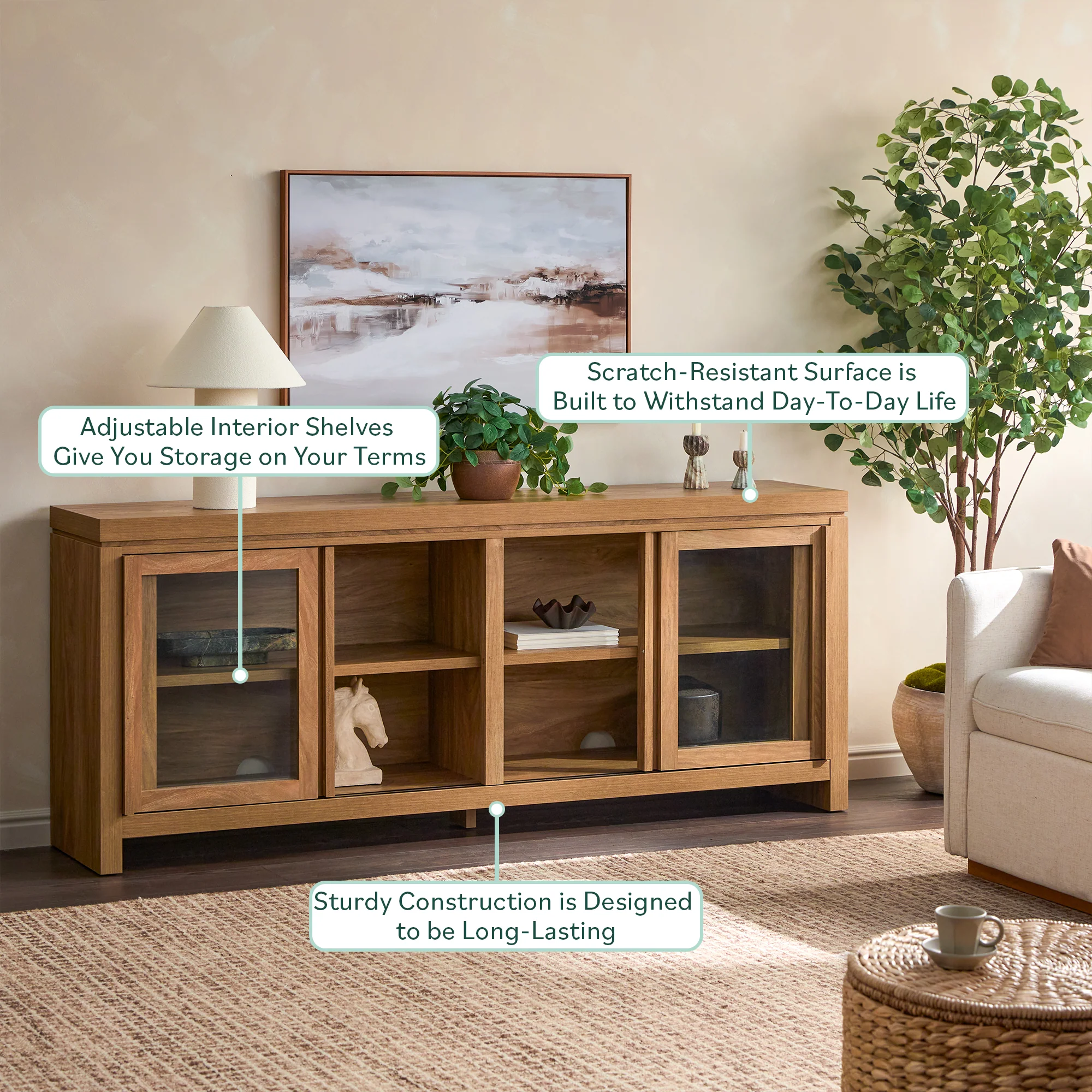 Booker Modern Glass Door TV Stand Sideboard - Image 9