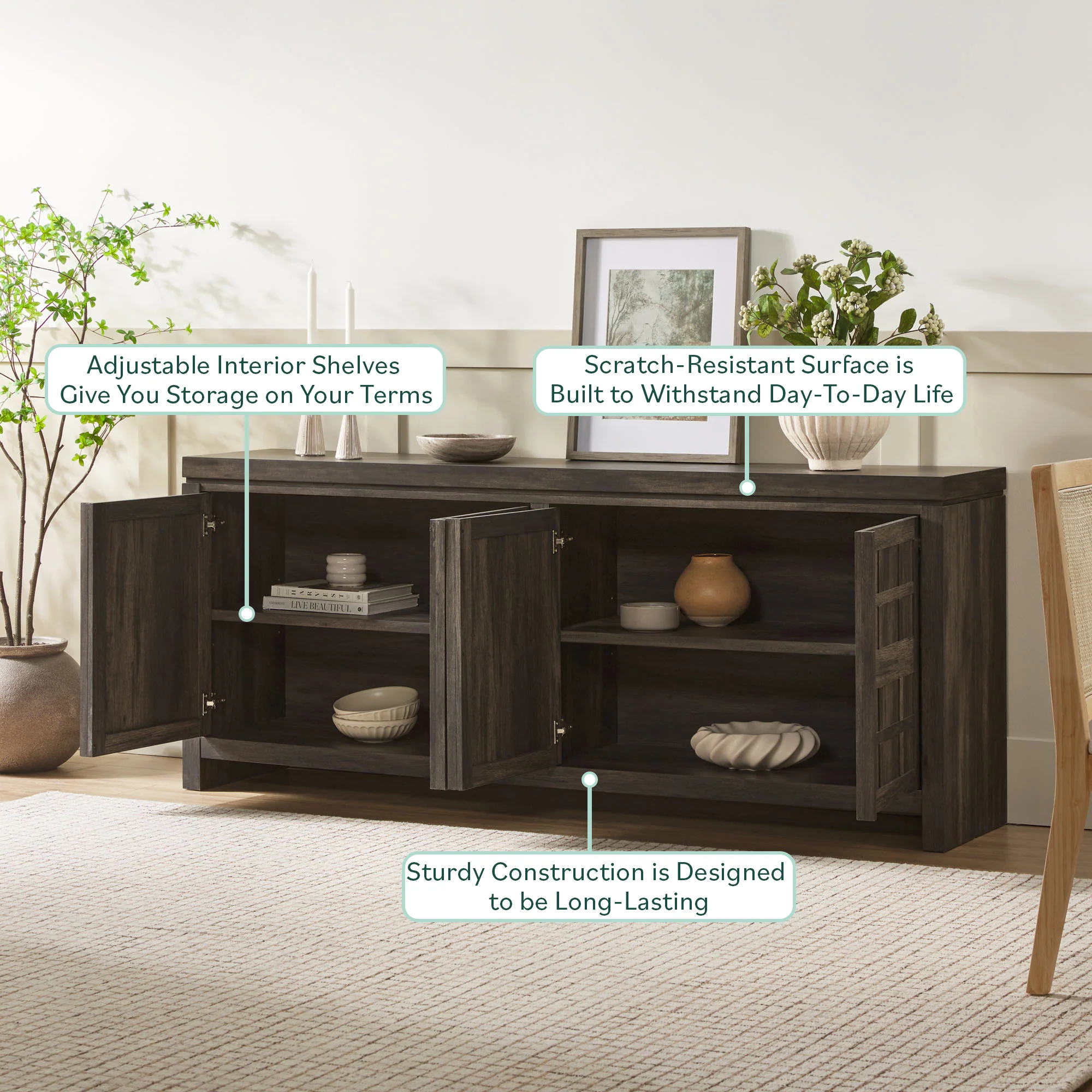 Booker Modern Windowpane TV Stand Sideboard with Storage - Image 27