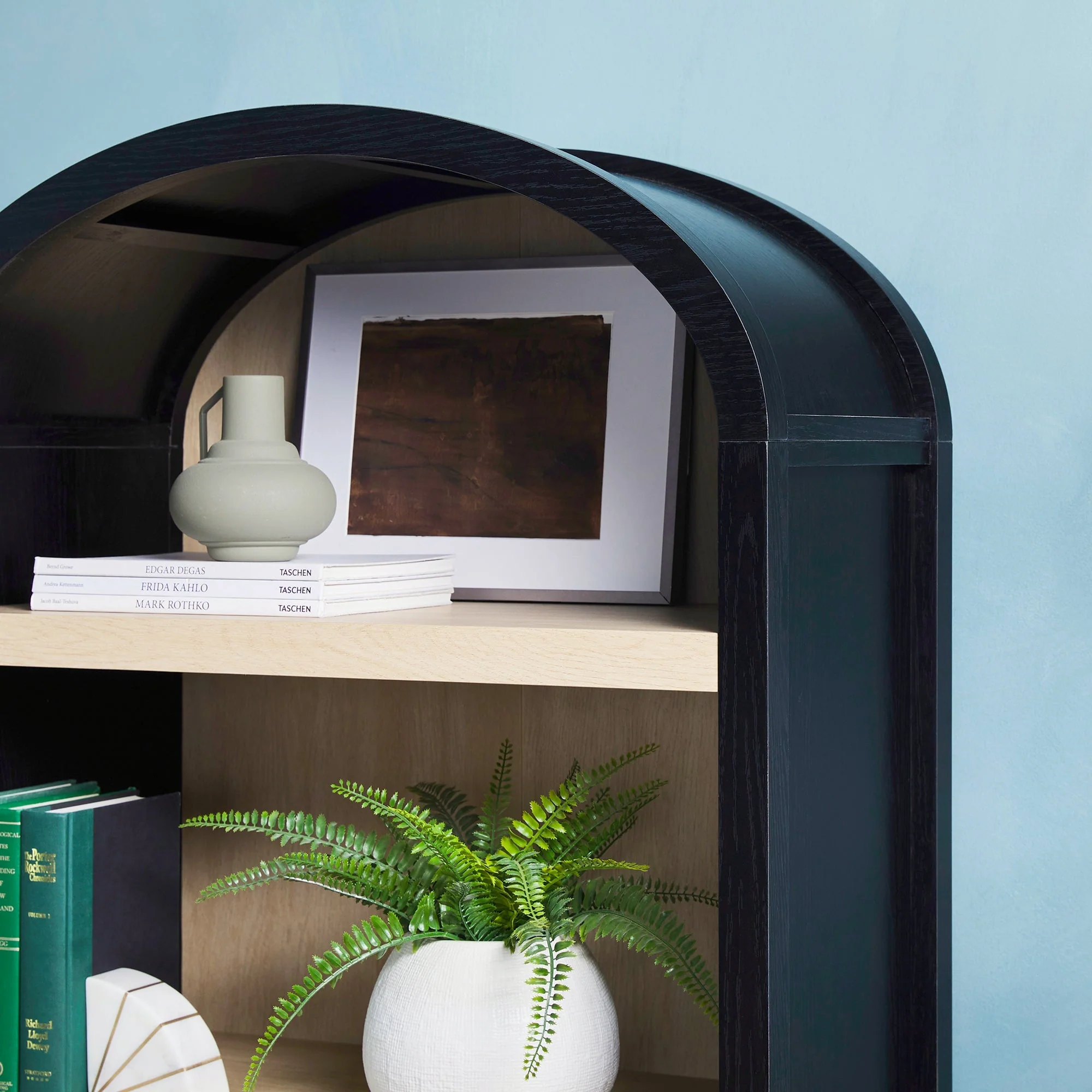 Chantelle Modern Arched Bookshelf with Cabinet - Image 11