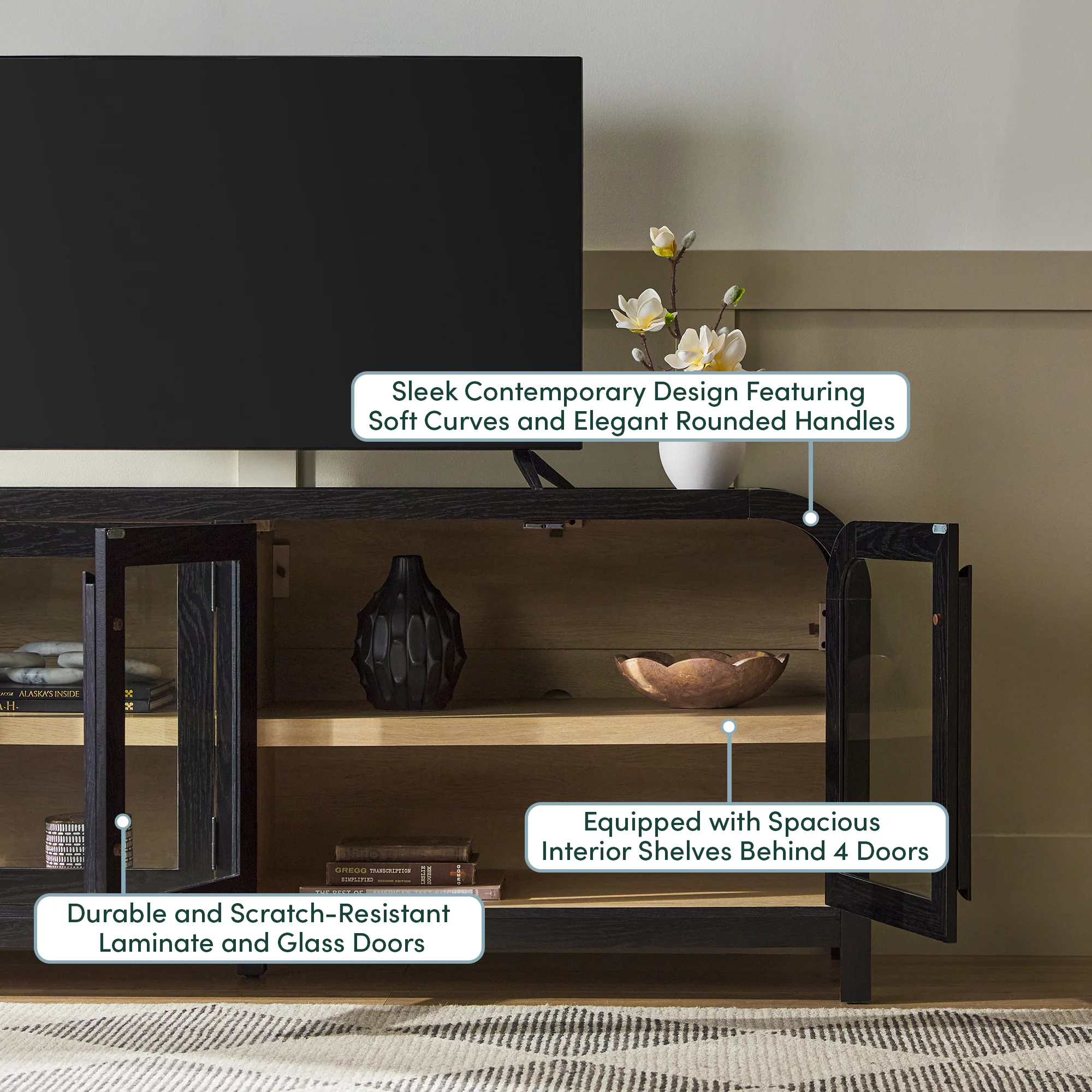 Chantelle Modern Curved Easy Assembly TV Stand - Image 11