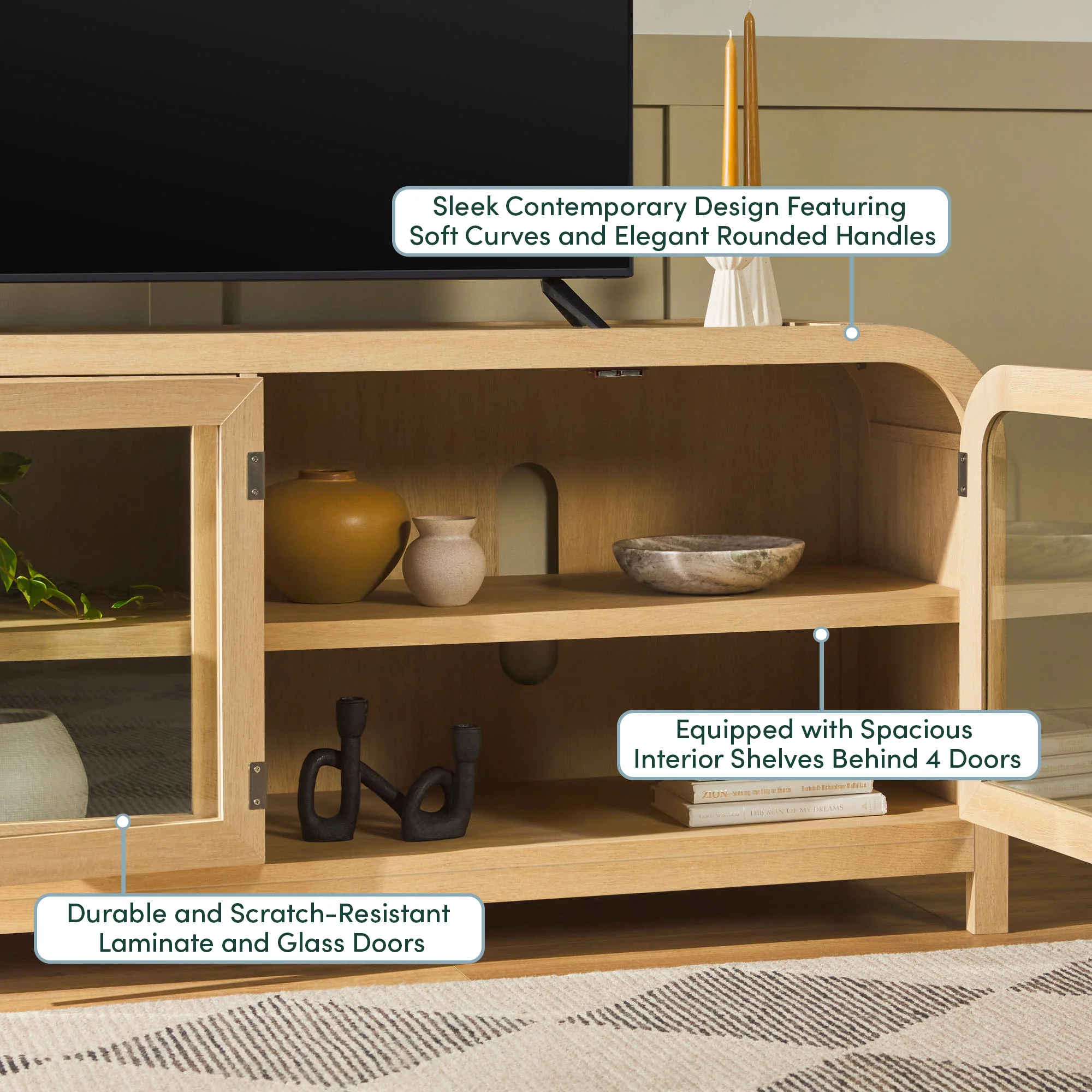 Chantelle Modern Curved Easy Assembly TV Stand - Image 24