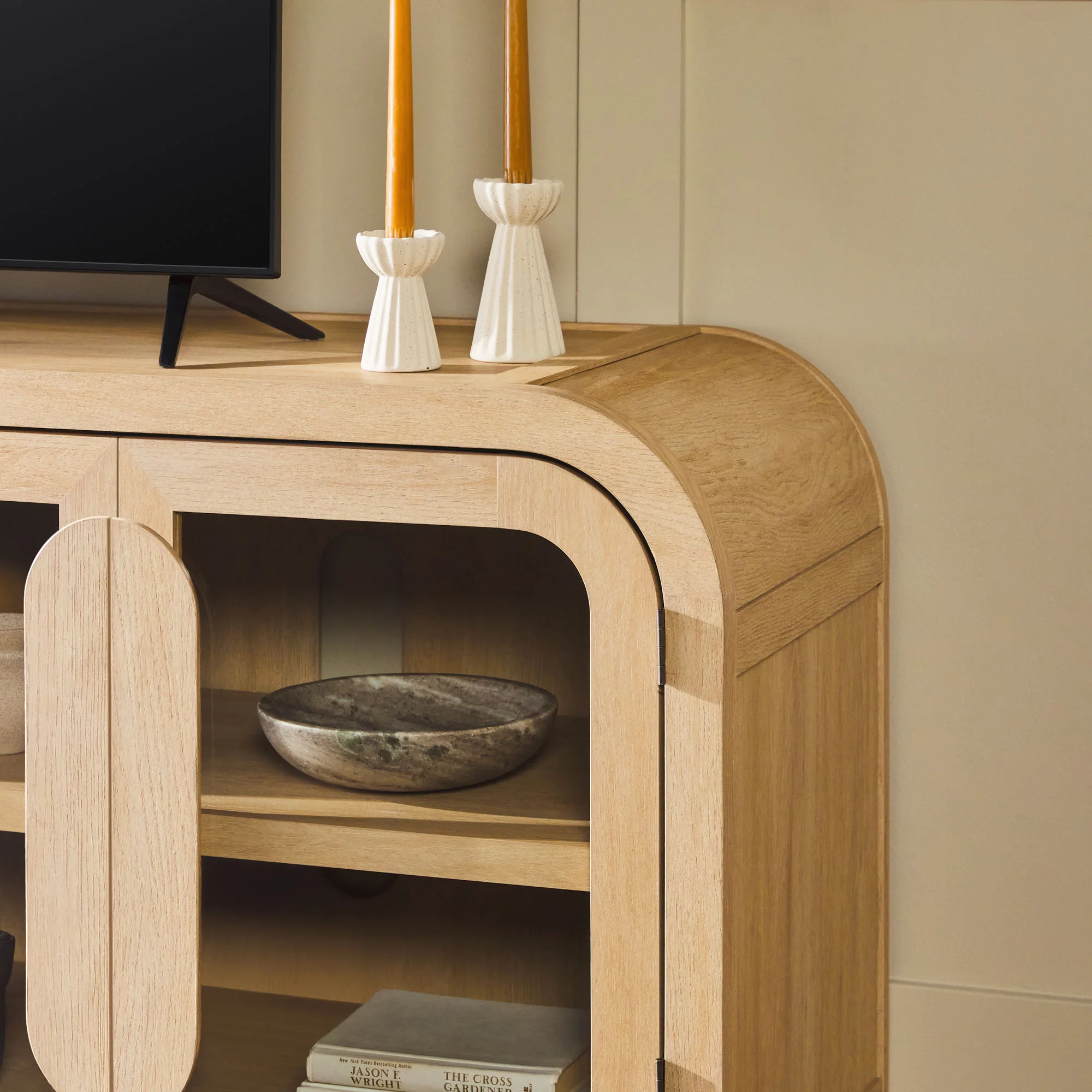 Chantelle Modern Curved Easy Assembly TV Stand - Image 27