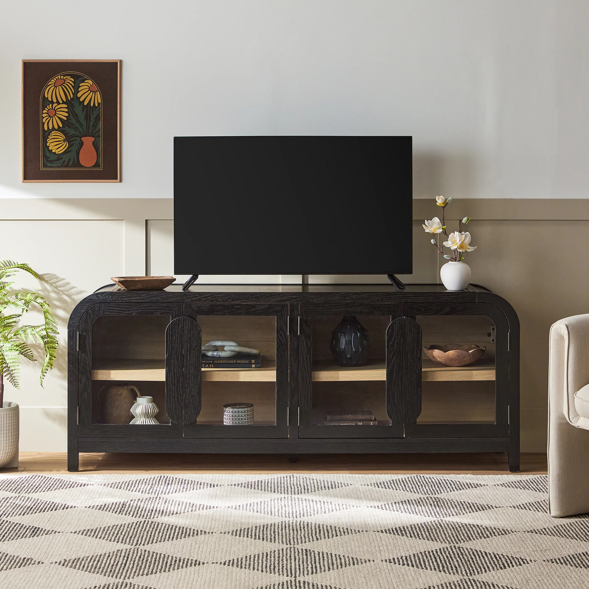 Chantelle Modern Curved Easy Assembly TV Stand - Image 35