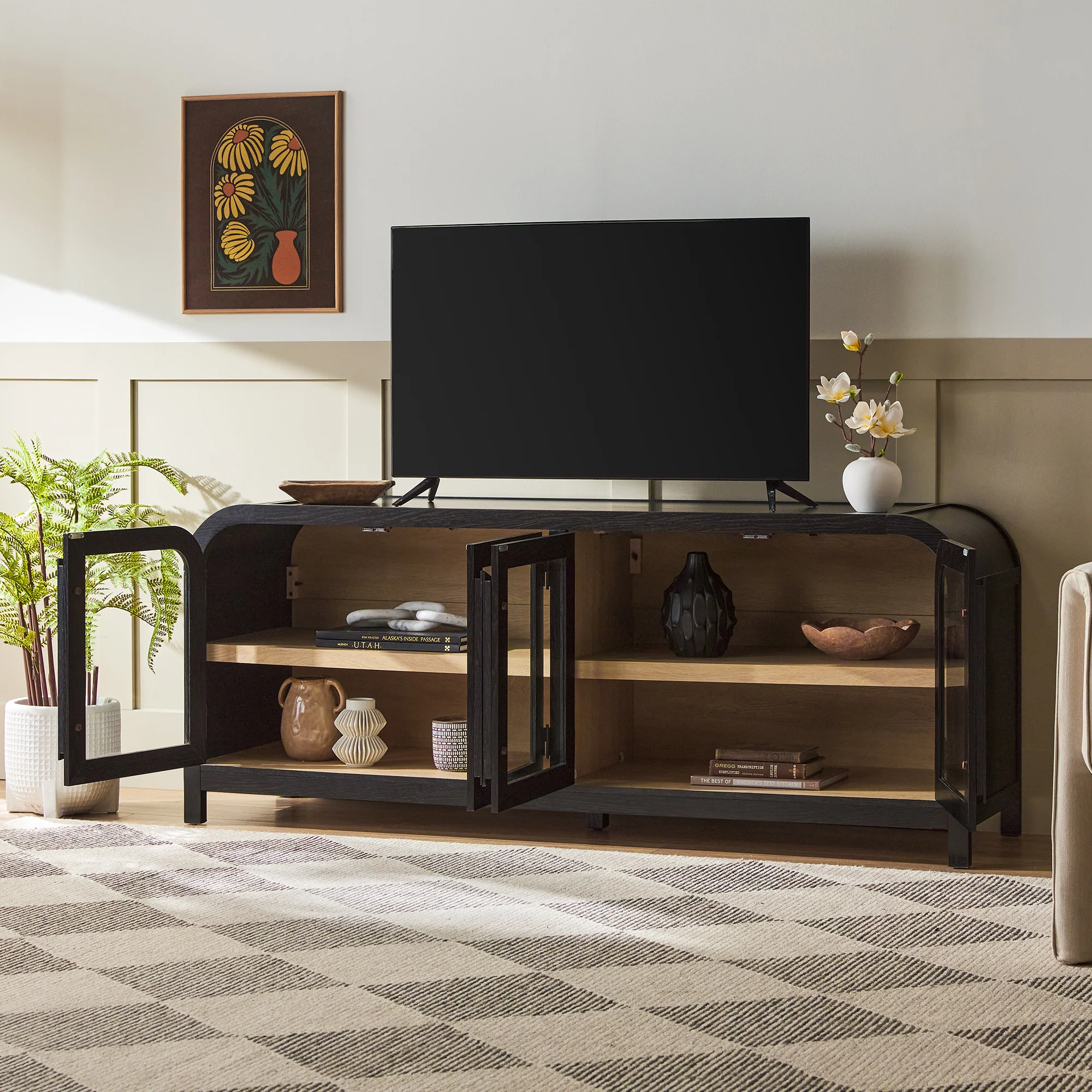 Chantelle Modern Curved Easy Assembly TV Stand - Image 36