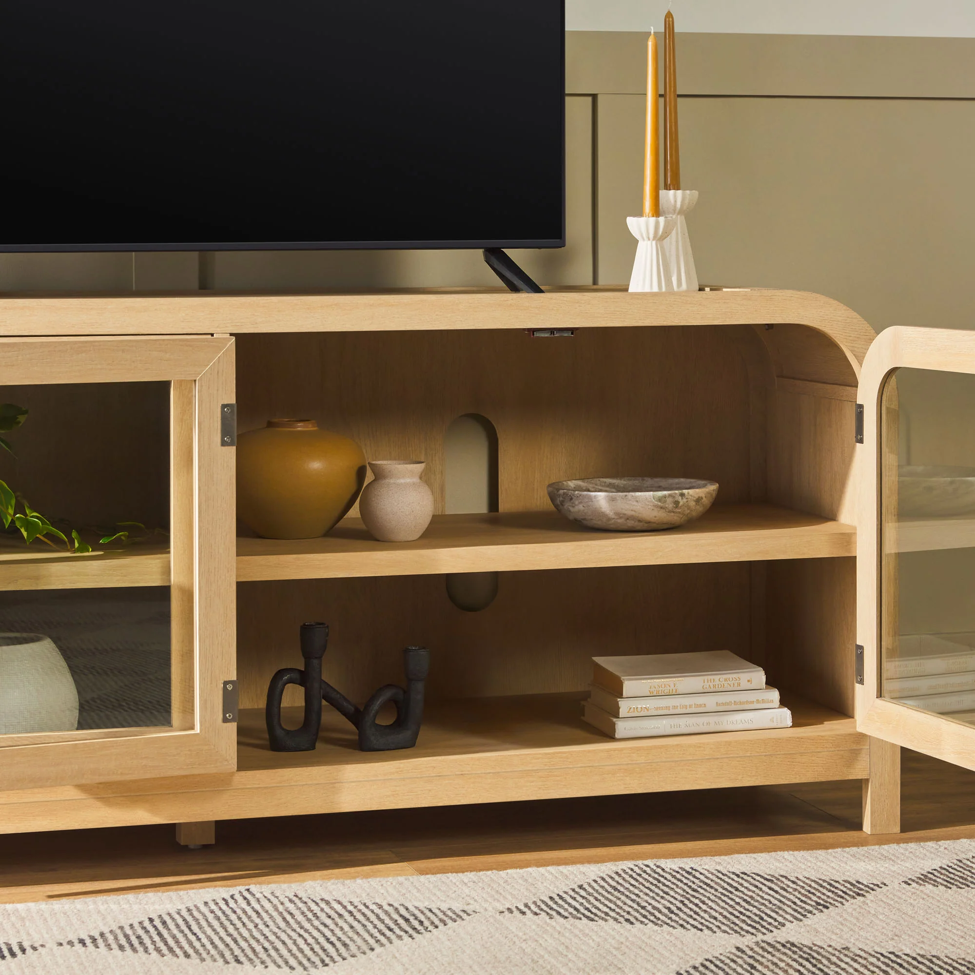 Chantelle Modern Curved Easy Assembly TV Stand - Image 57