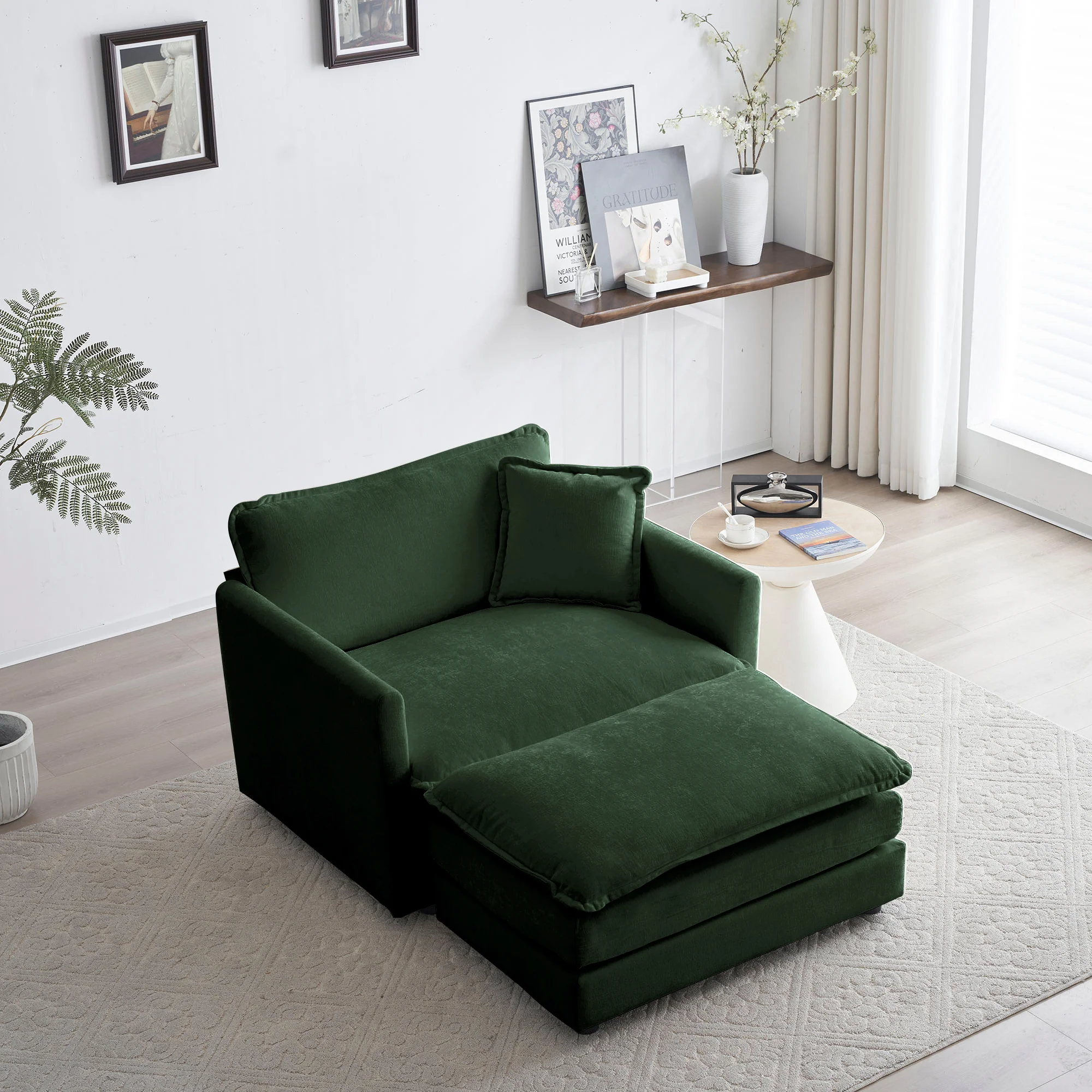 Walker Edison | Chenille Cloud Accent Chair with Ottoman Set