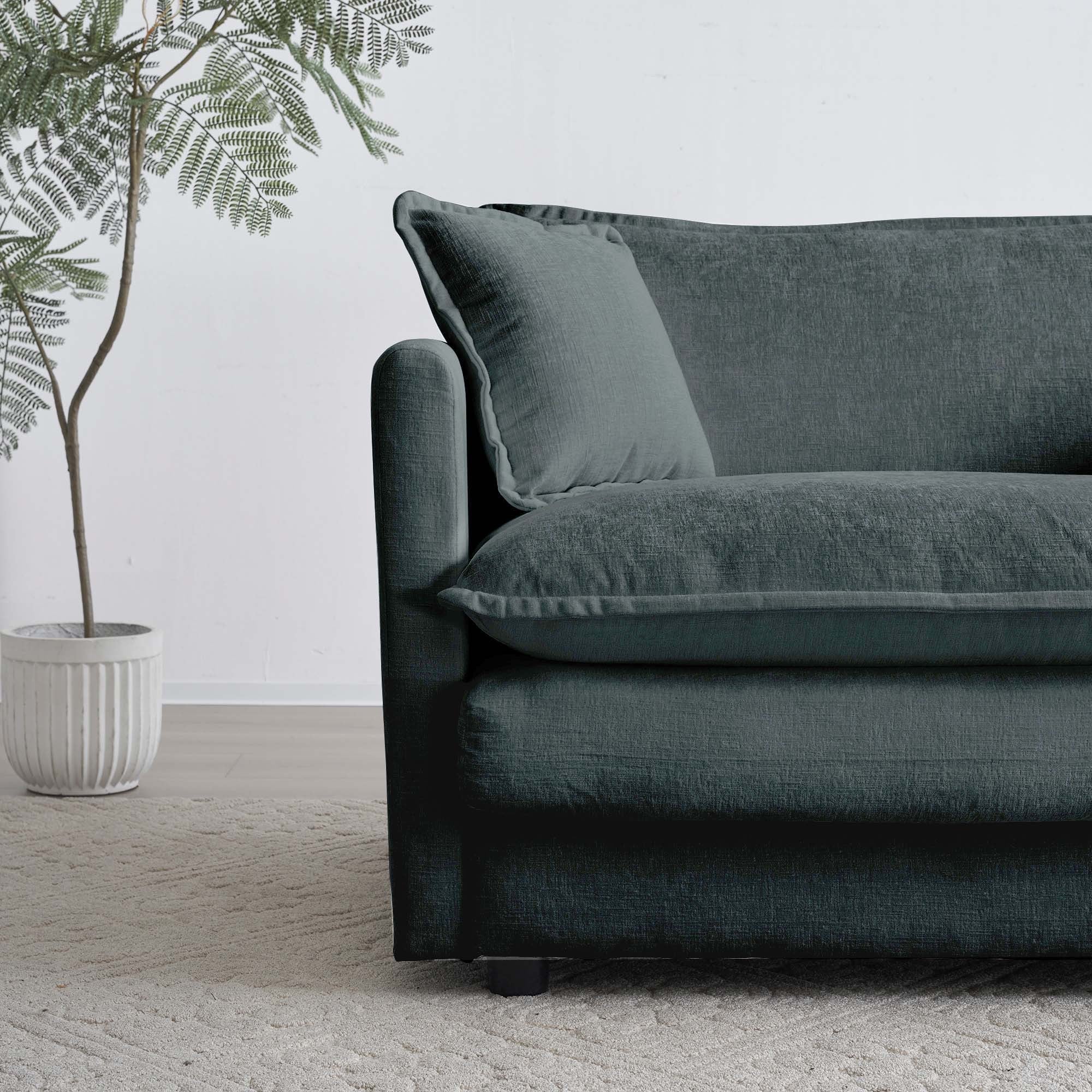 Walker Edison | Chenille Two-Seater Sofa with Ottoman - Image 2