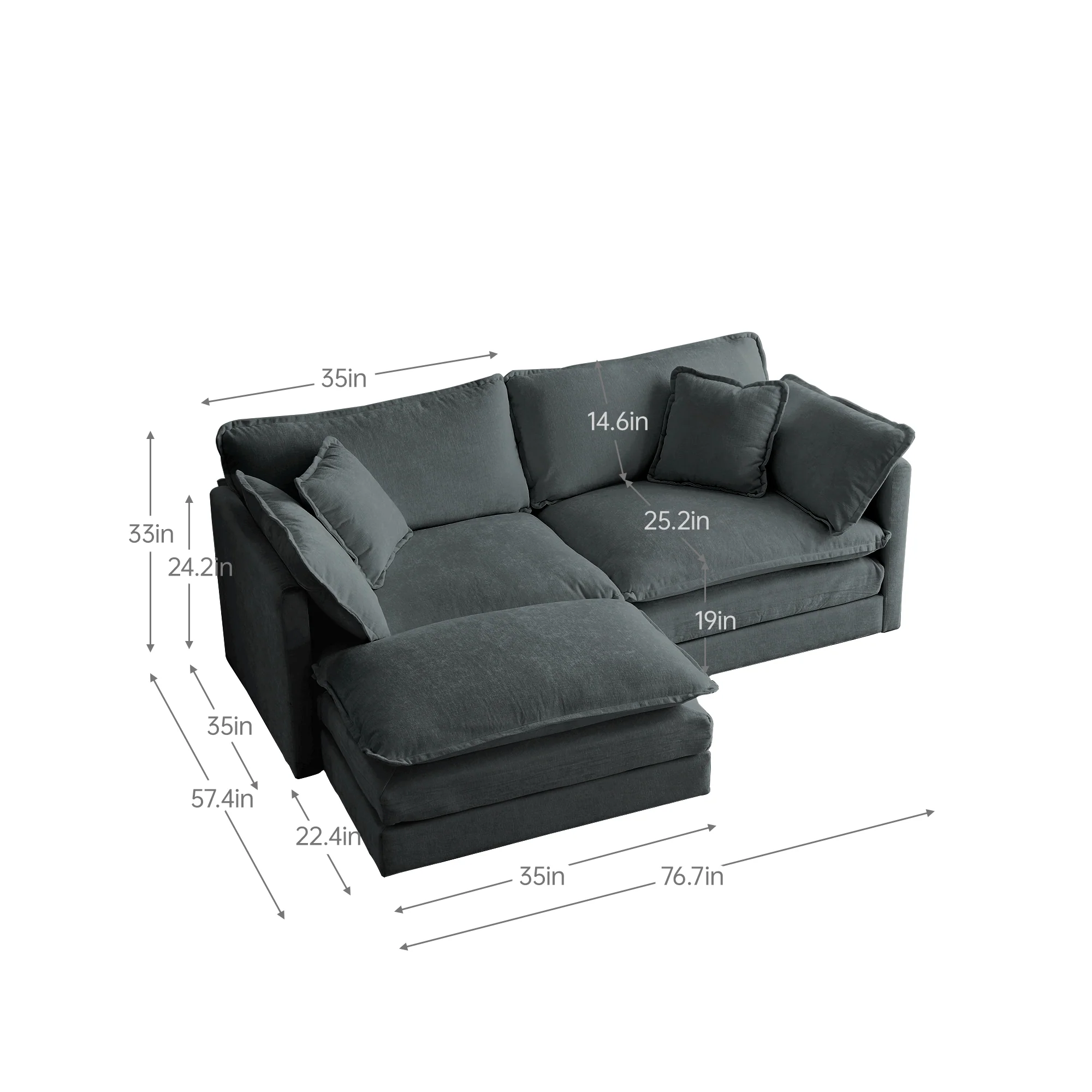 Walker Edison | Chenille Two-Seater Sofa with Ottoman - Image 5