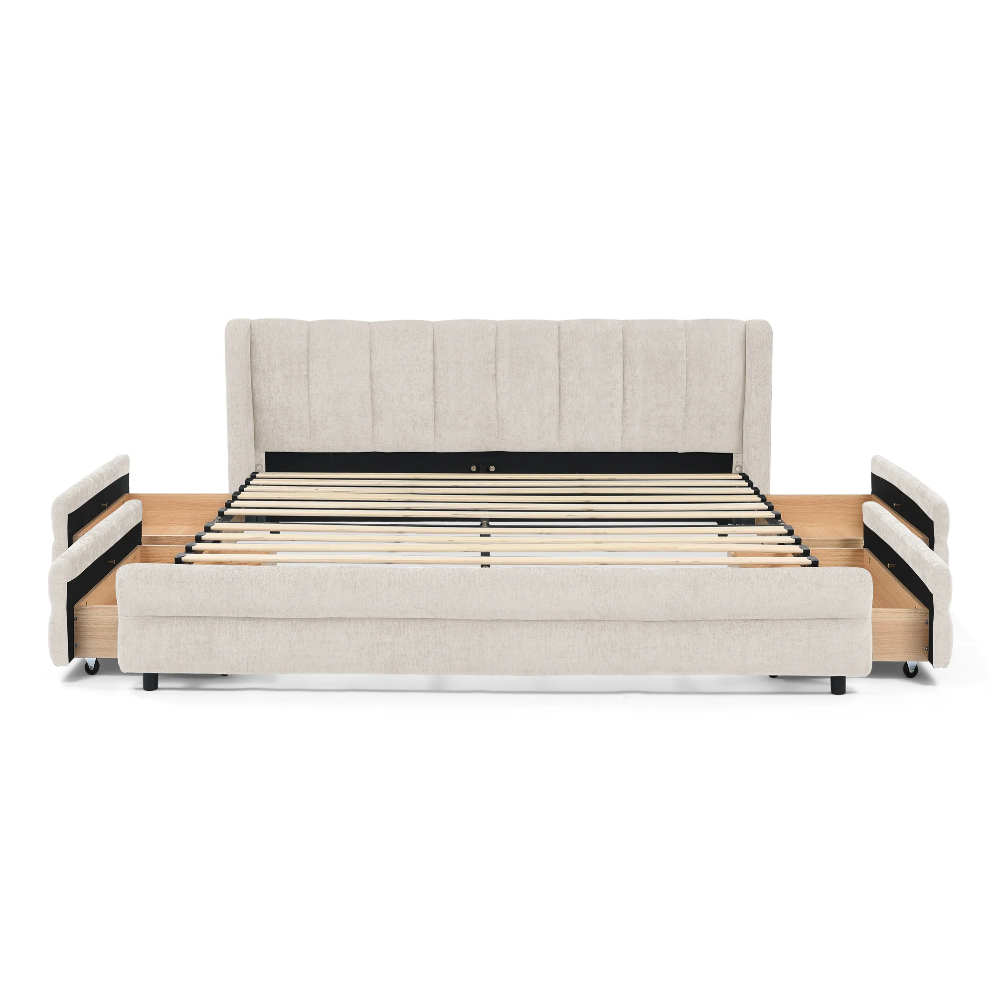 Chenille Upholstered Queen Size Upholstered Bedframe with Drawers - Image 14