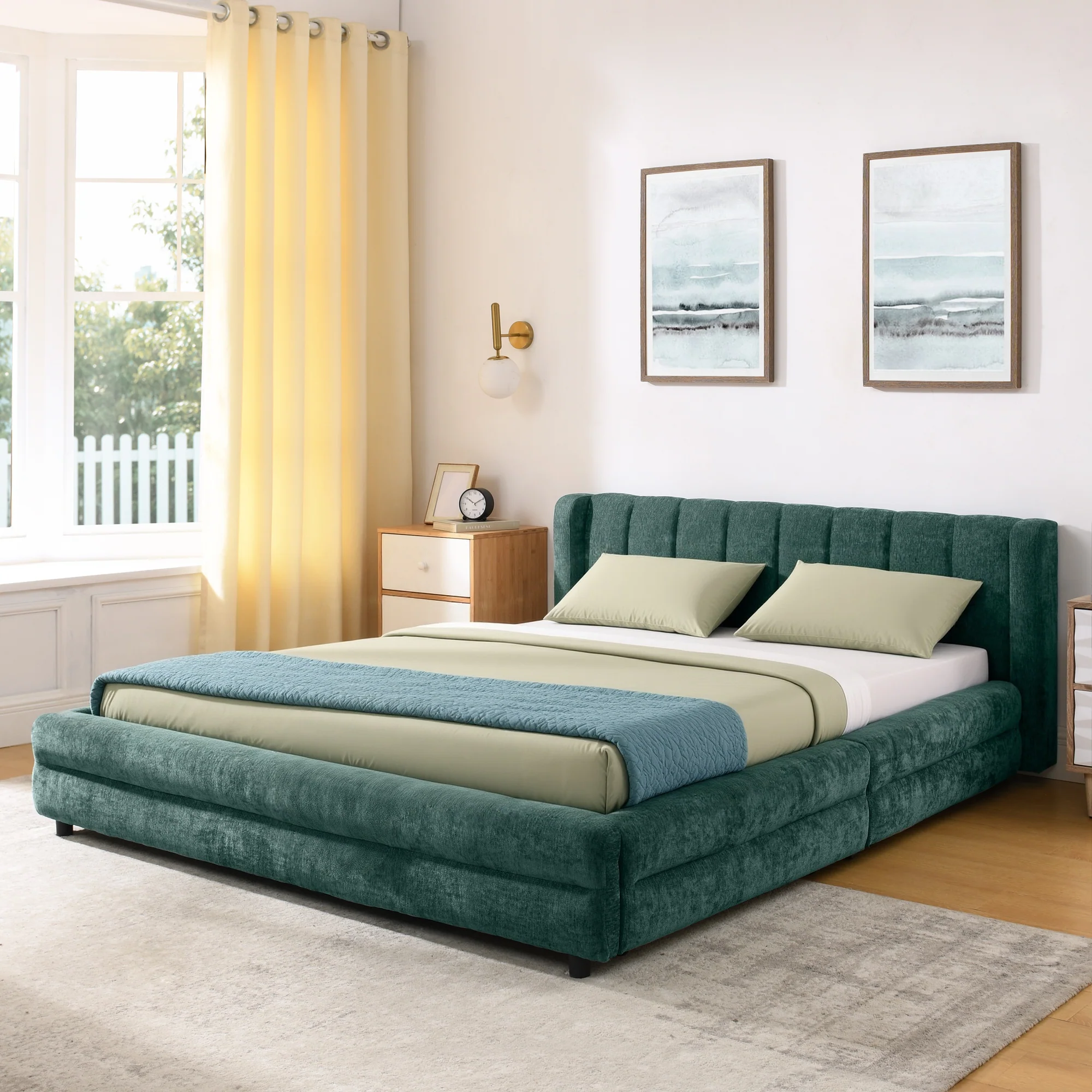 Chenille Upholstered Queen Size Upholstered Bedframe with Drawers - Image 34
