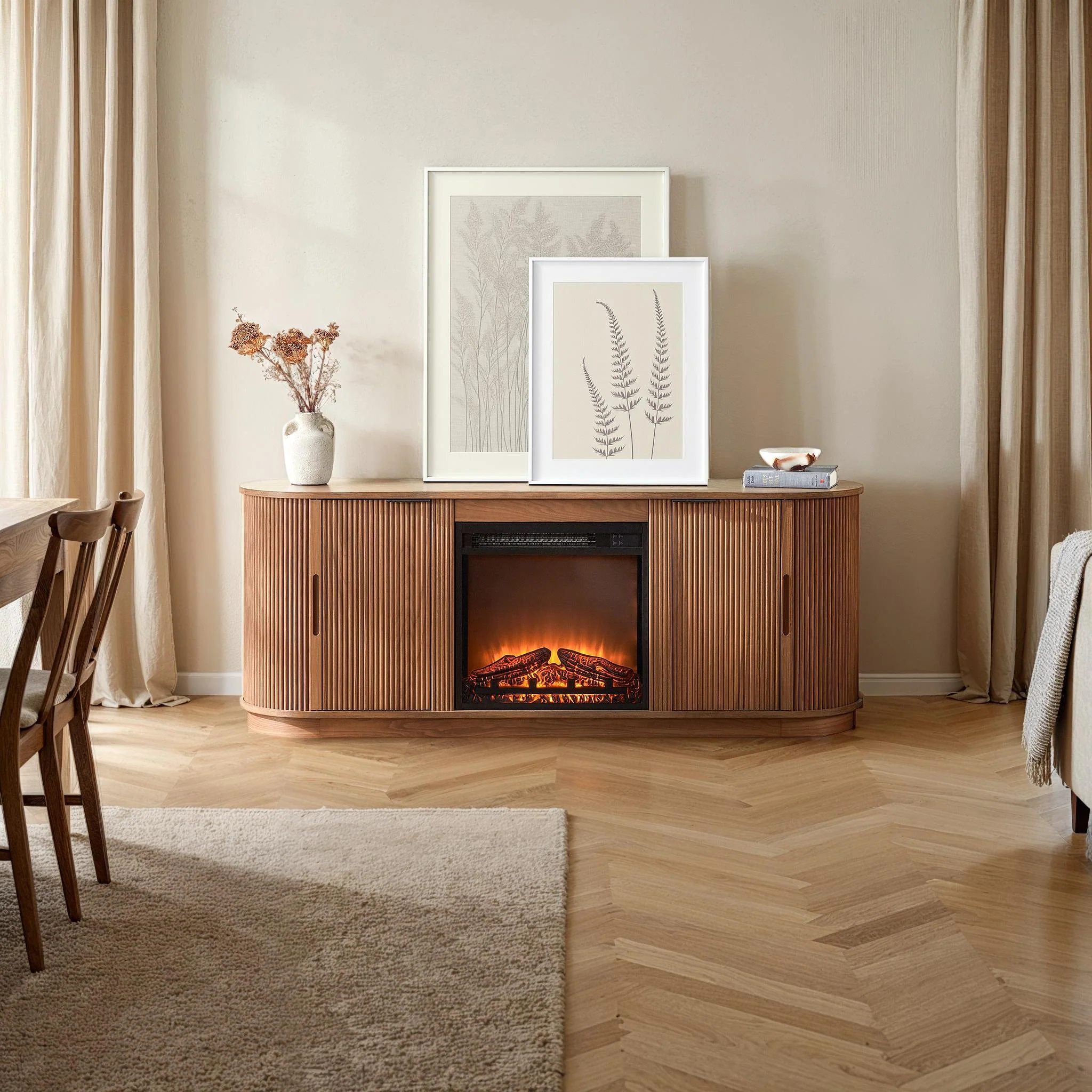 Chloe Modern Scandinavian Reeded Fireplace TV Stand in 2 Sizes - Image 11