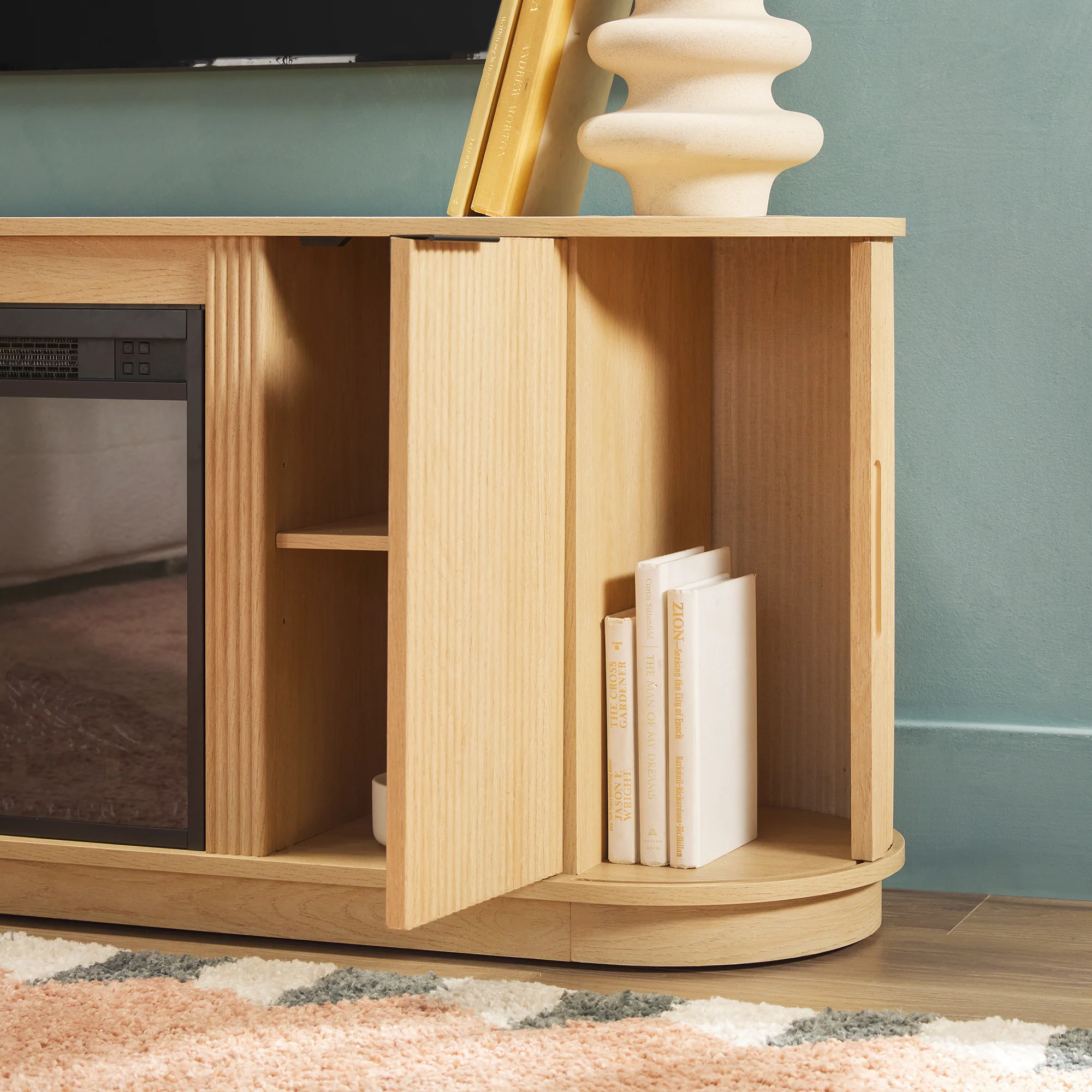 Chloe Modern Scandinavian Reeded Fireplace TV Stand in 2 Sizes - Image 12