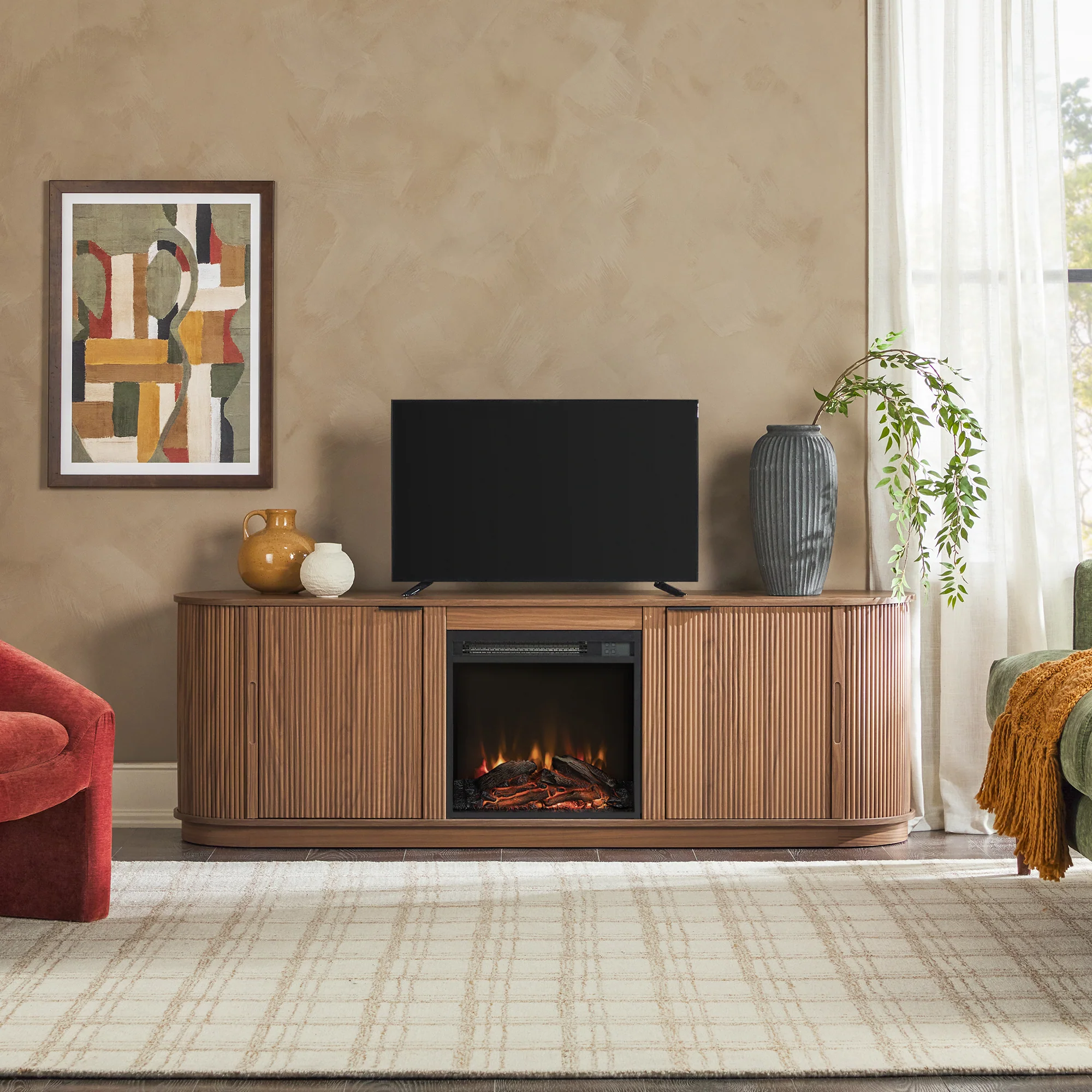 Chloe Modern Scandinavian Reeded Fireplace TV Stand in 2 Sizes - Image 17