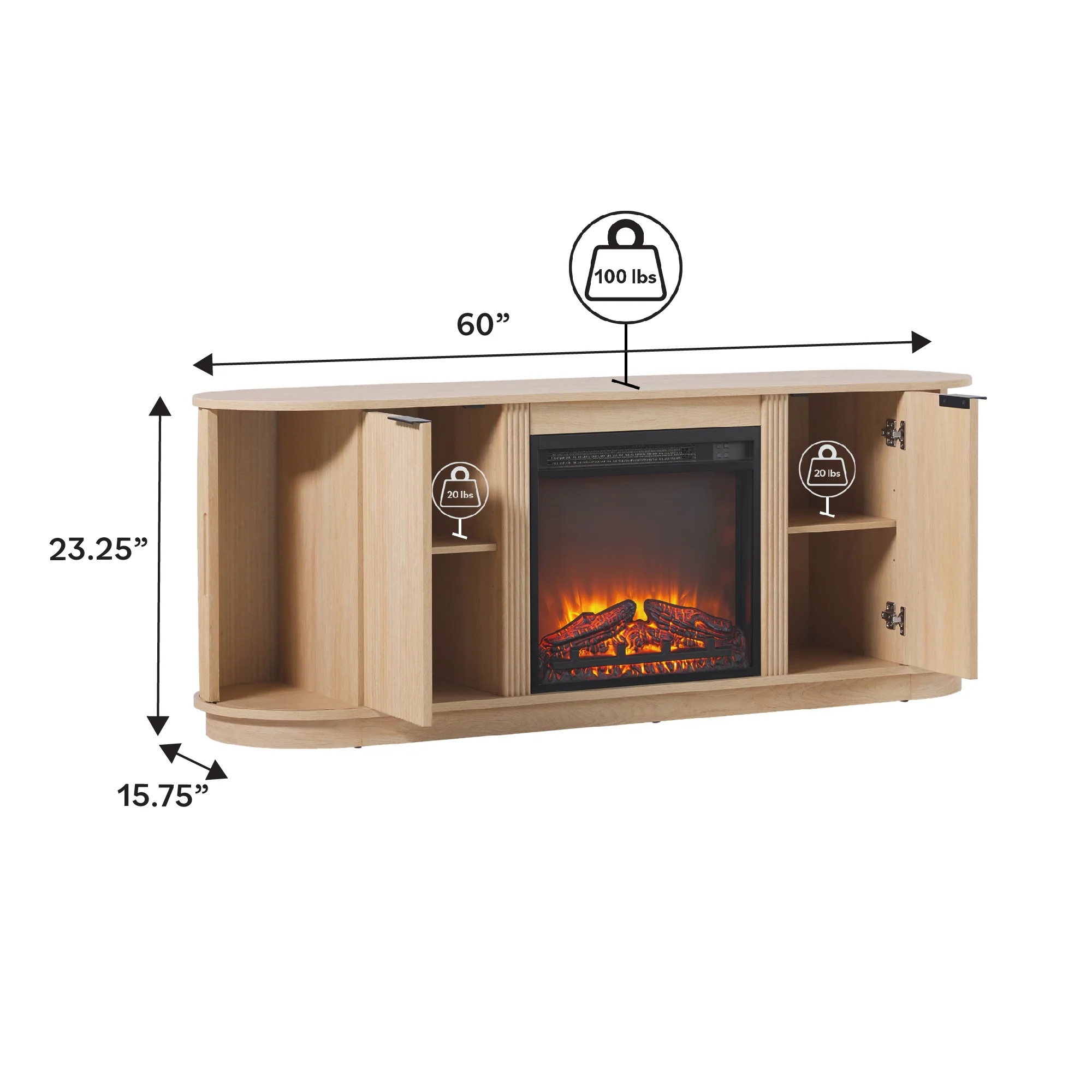 Chloe Modern Scandinavian Reeded Fireplace TV Stand in 2 Sizes - Image 18
