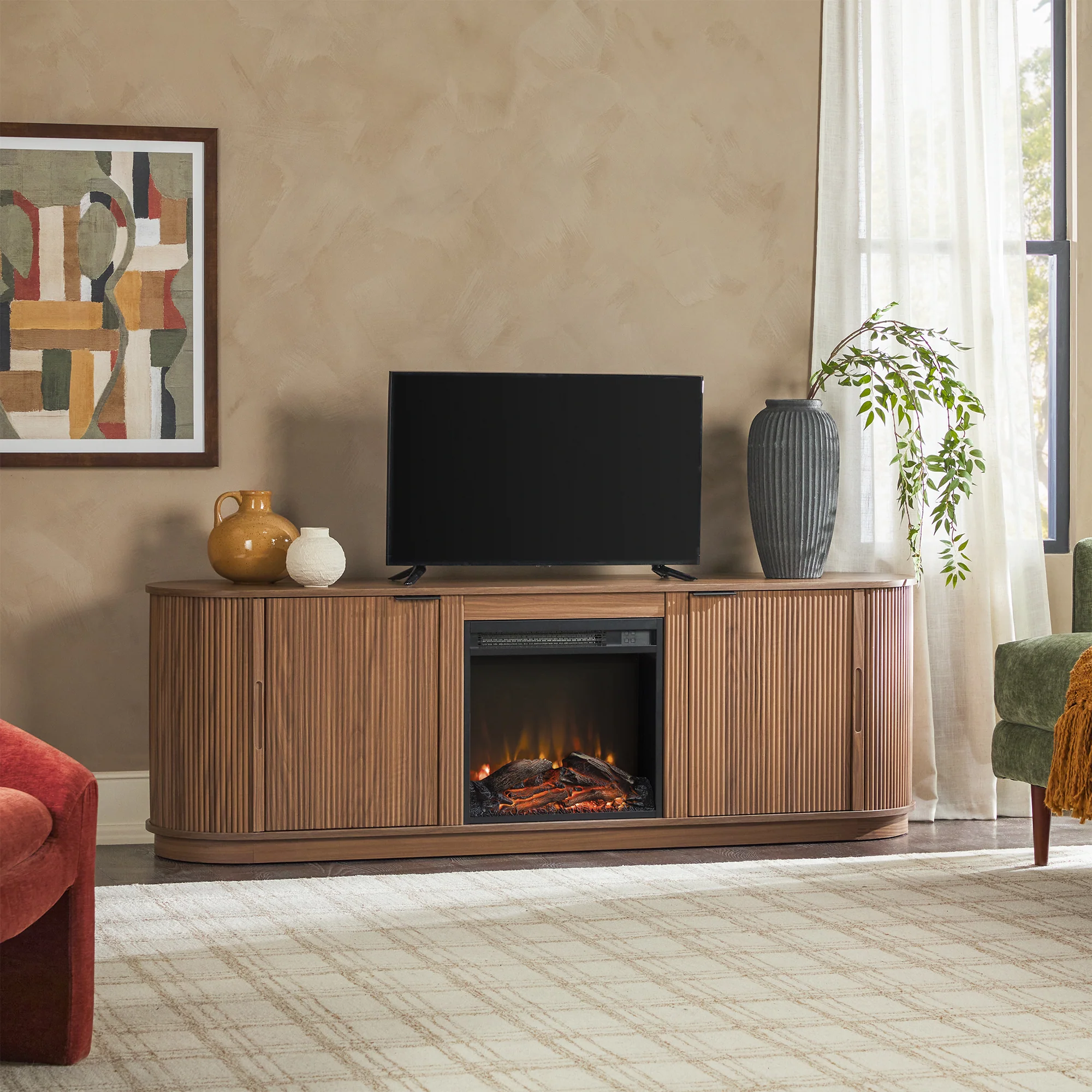 Chloe Modern Scandinavian Reeded Fireplace TV Stand in 2 Sizes - Image 19
