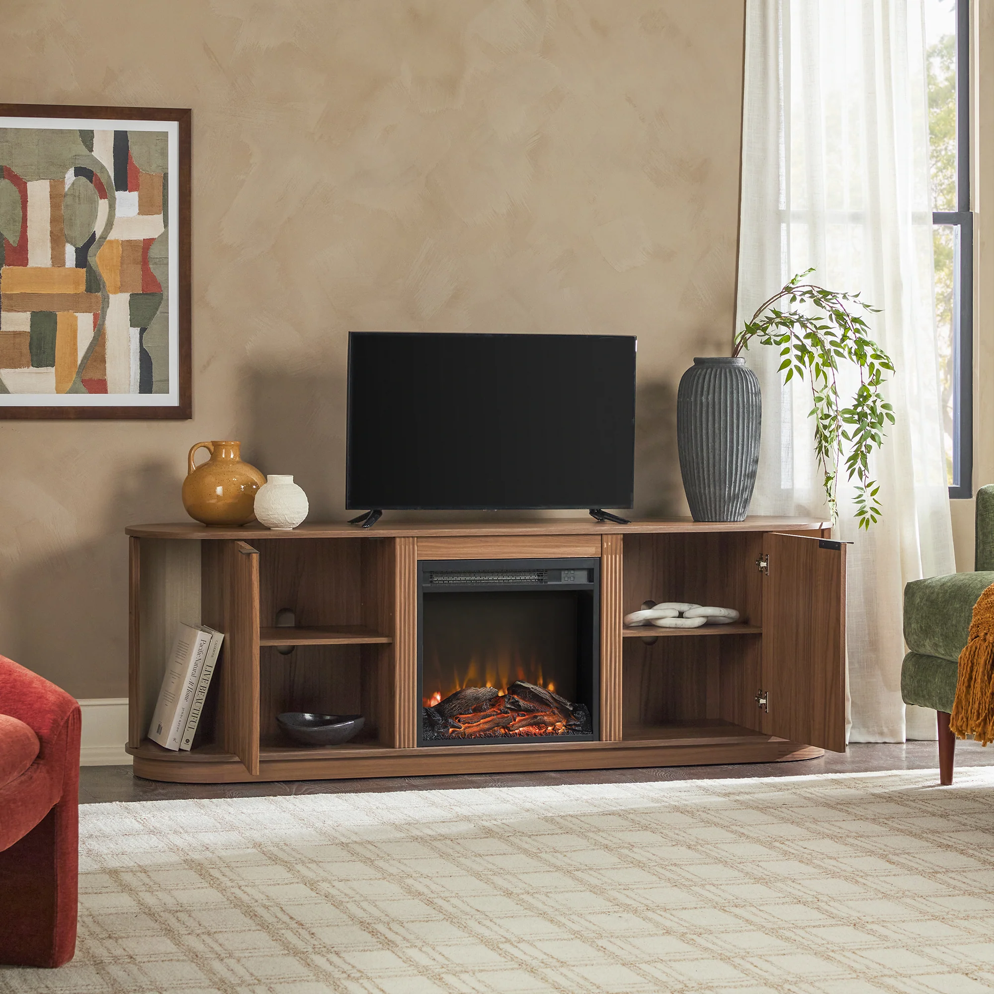 Chloe Modern Scandinavian Reeded Fireplace TV Stand in 2 Sizes - Image 22