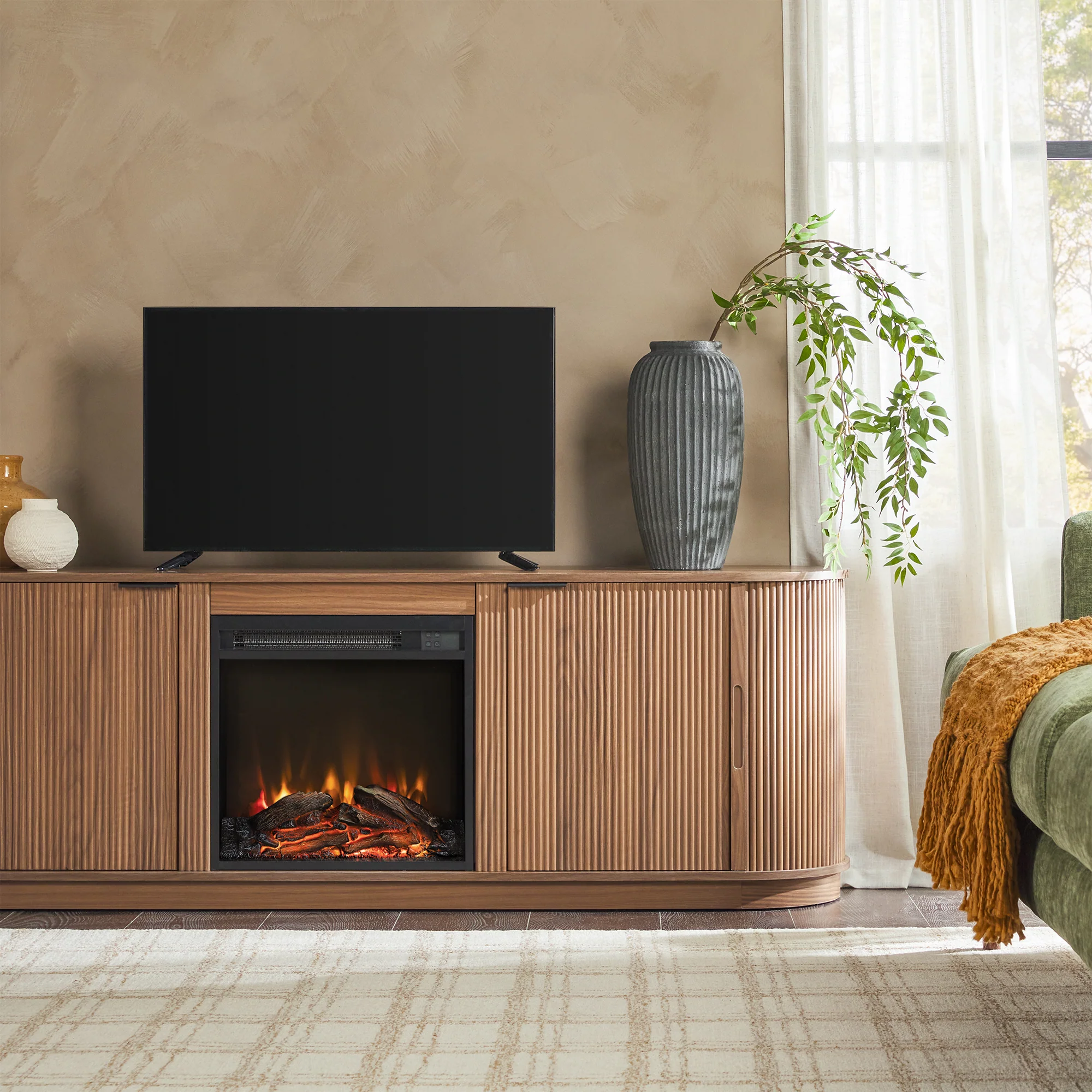 Chloe Modern Scandinavian Reeded Fireplace TV Stand in 2 Sizes - Image 24