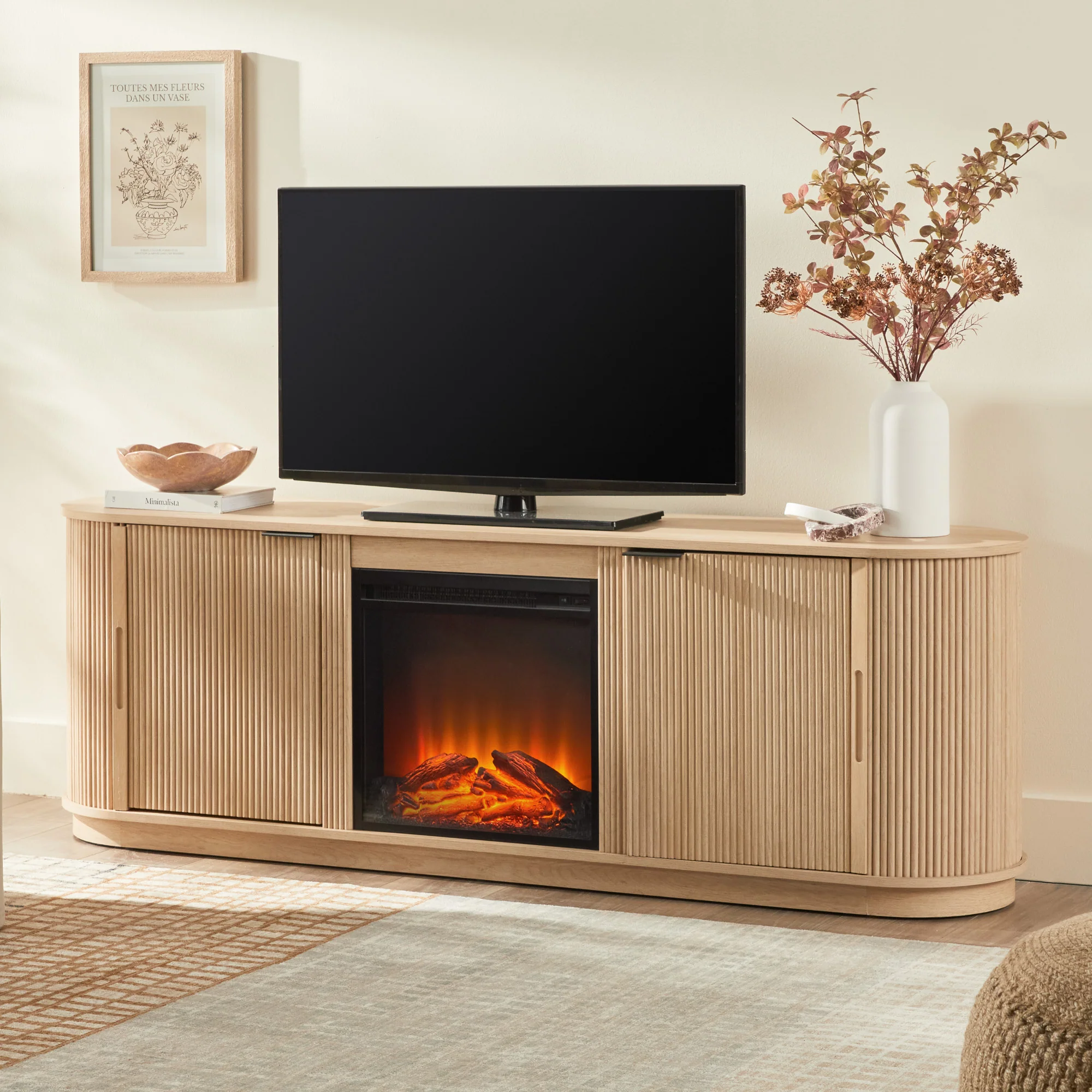 Chloe Modern Scandinavian Reeded Fireplace TV Stand in 2 Sizes - Image 28