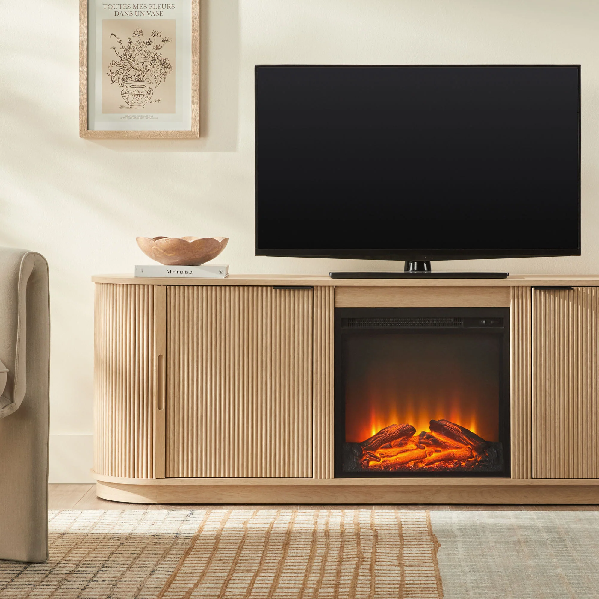 Chloe Modern Scandinavian Reeded Fireplace TV Stand in 2 Sizes - Image 30