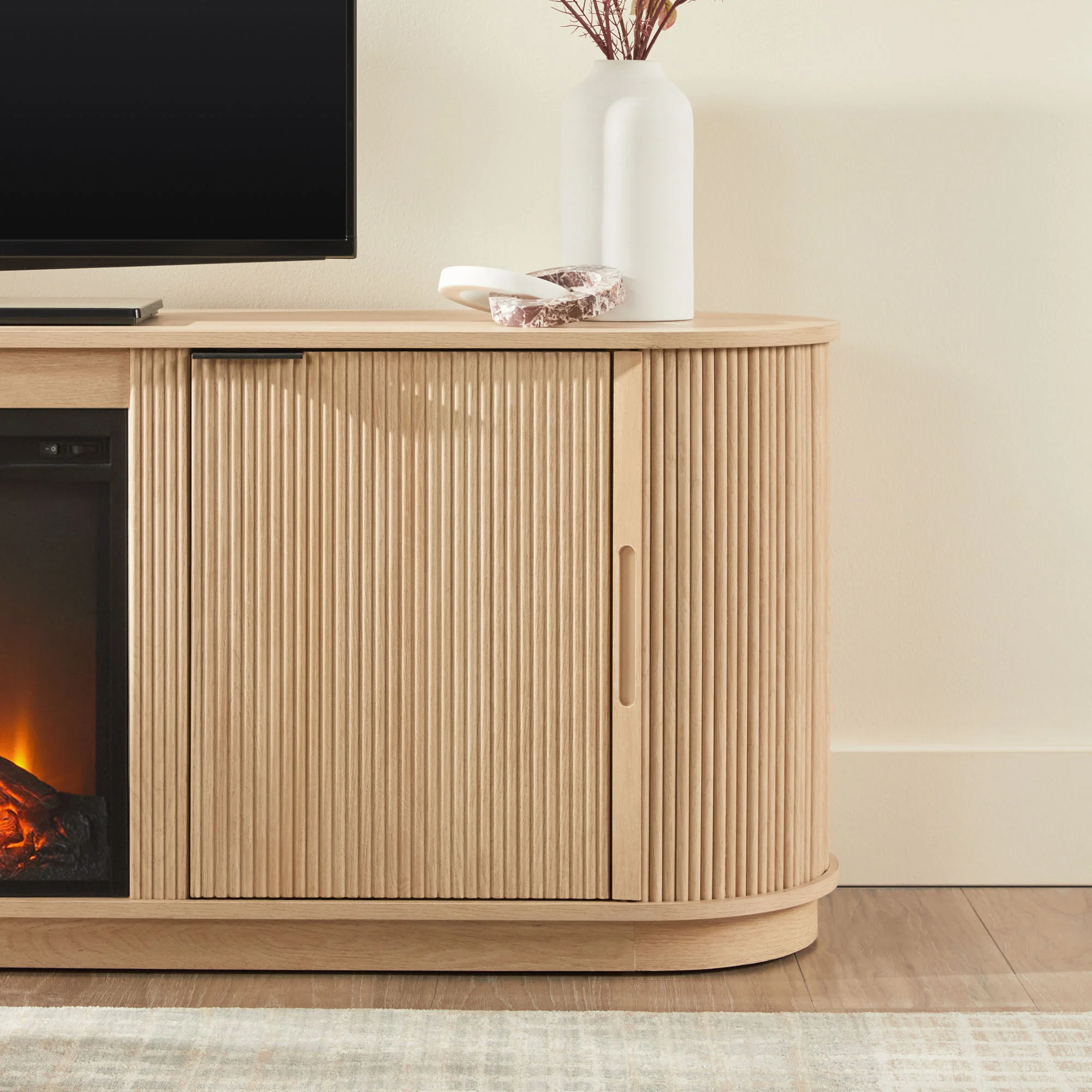 Chloe Modern Scandinavian Reeded Fireplace TV Stand in 2 Sizes - Image 31