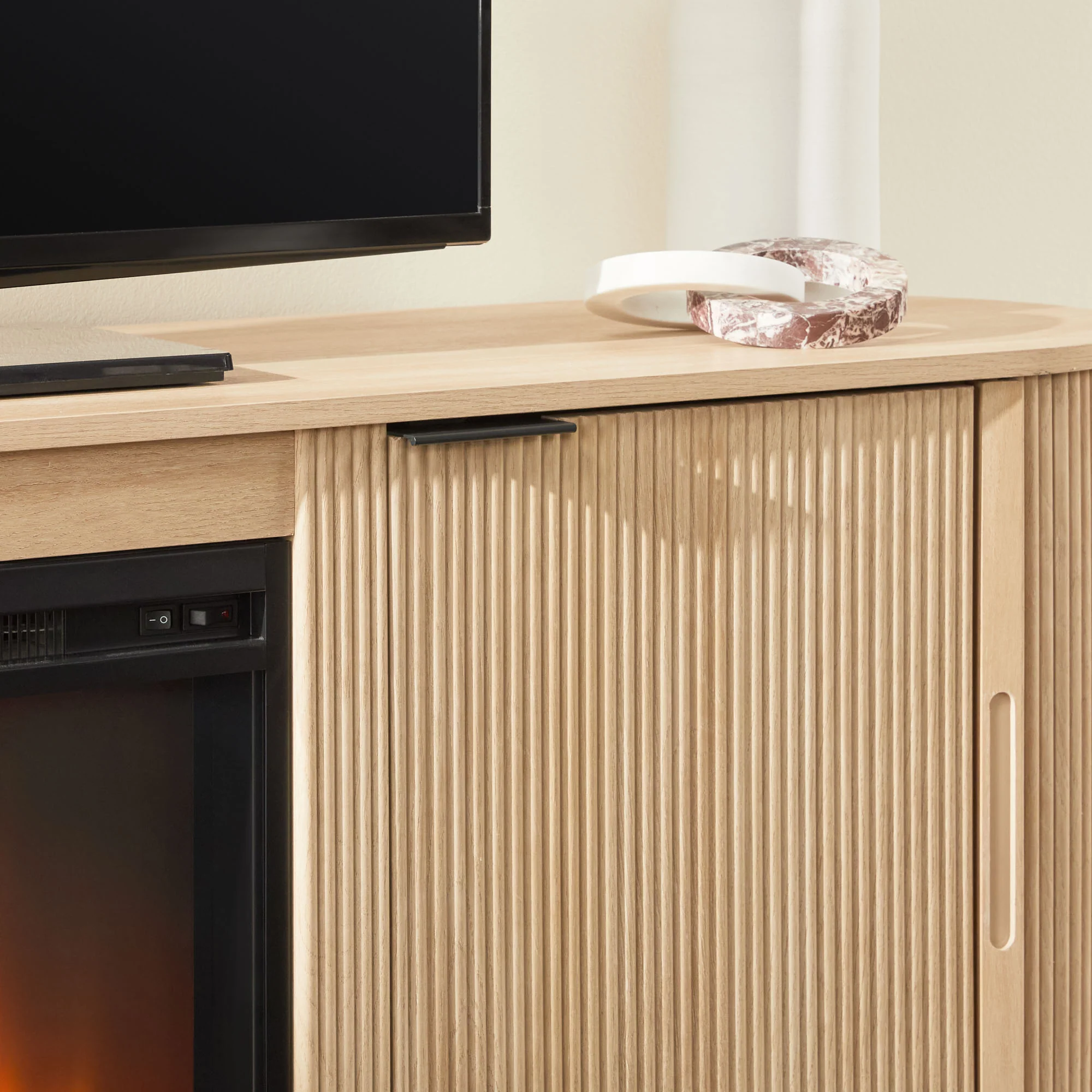 Chloe Modern Scandinavian Reeded Fireplace TV Stand in 2 Sizes - Image 32