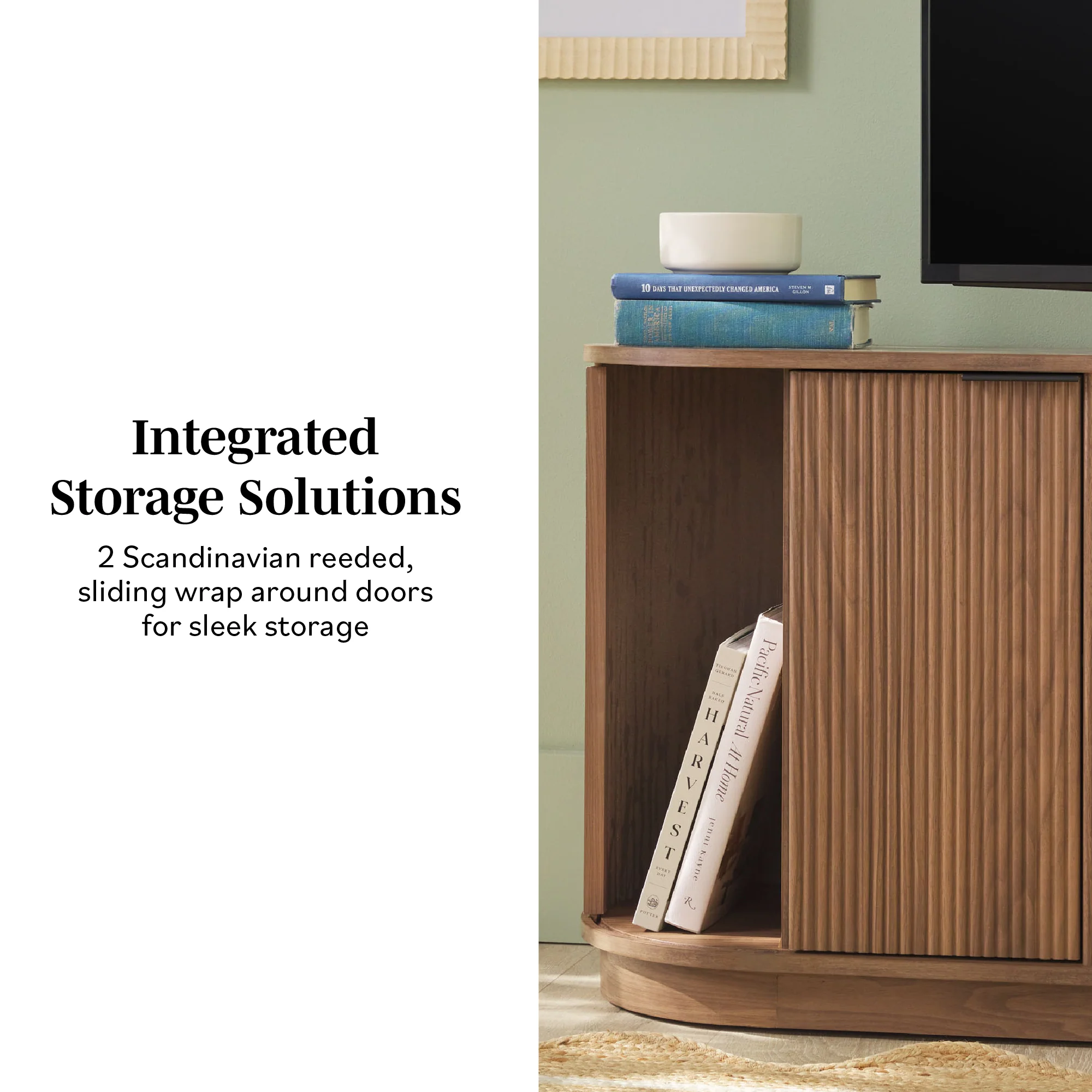 Chloe Modern Scandinavian Reeded Fireplace TV Stand in 2 Sizes - Image 5