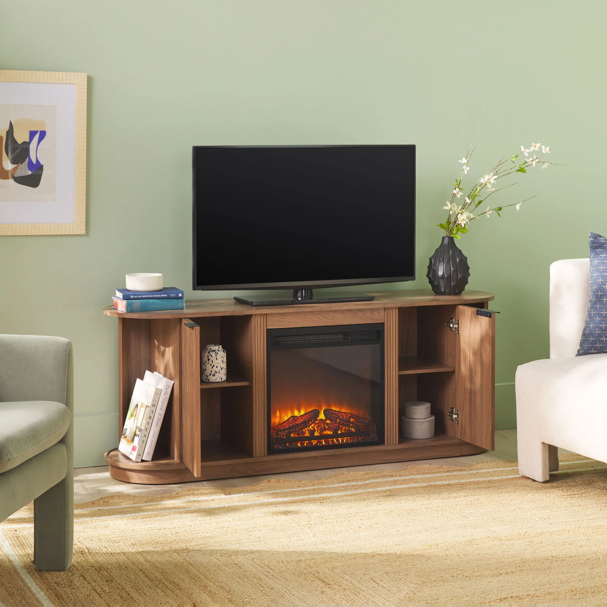 Chloe Modern Scandinavian Reeded Fireplace TV Stand in 2 Sizes - Image 9