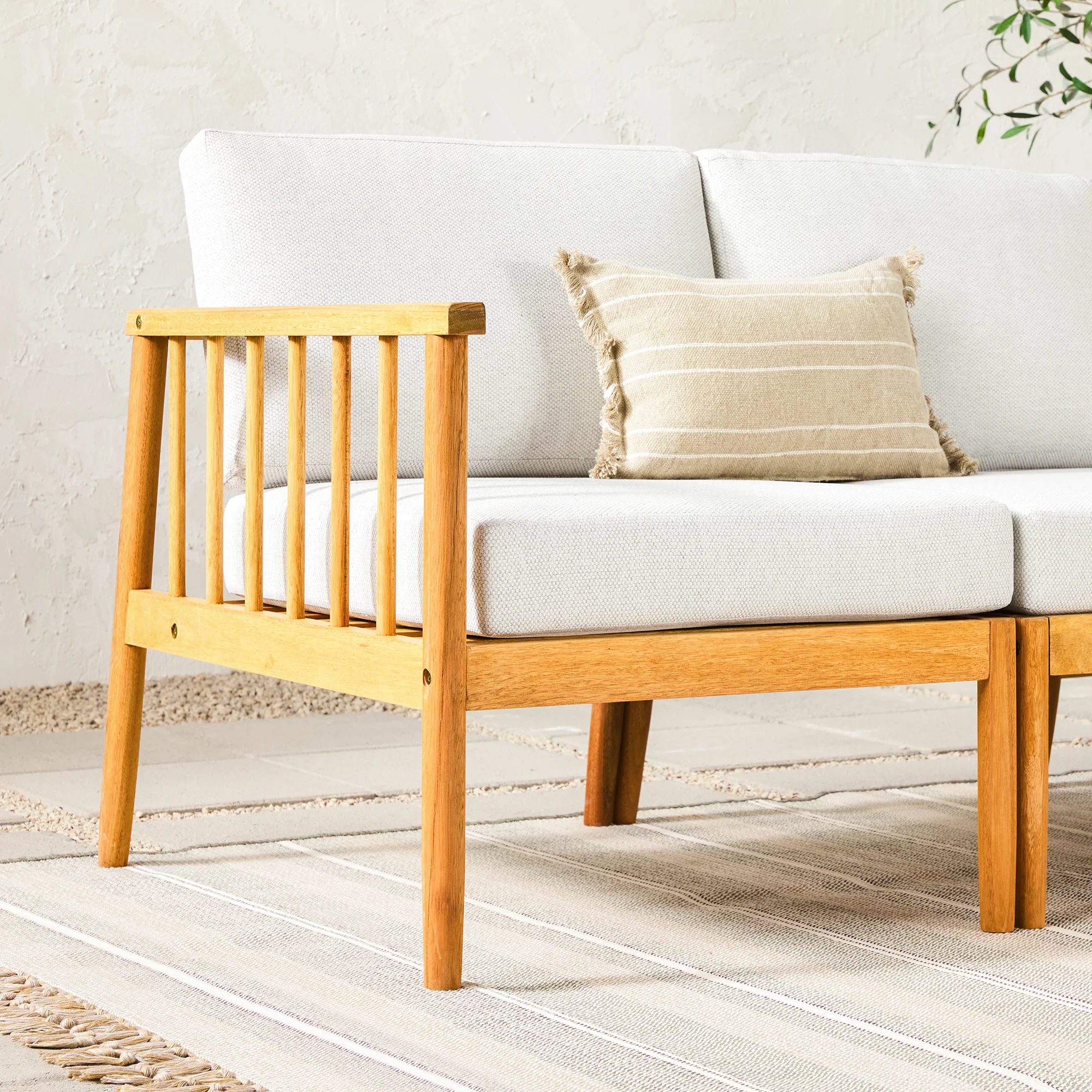 Modern 3-Piece Spindle Solid Wood Outdoor L-Shaped Sectional Set - Image 2