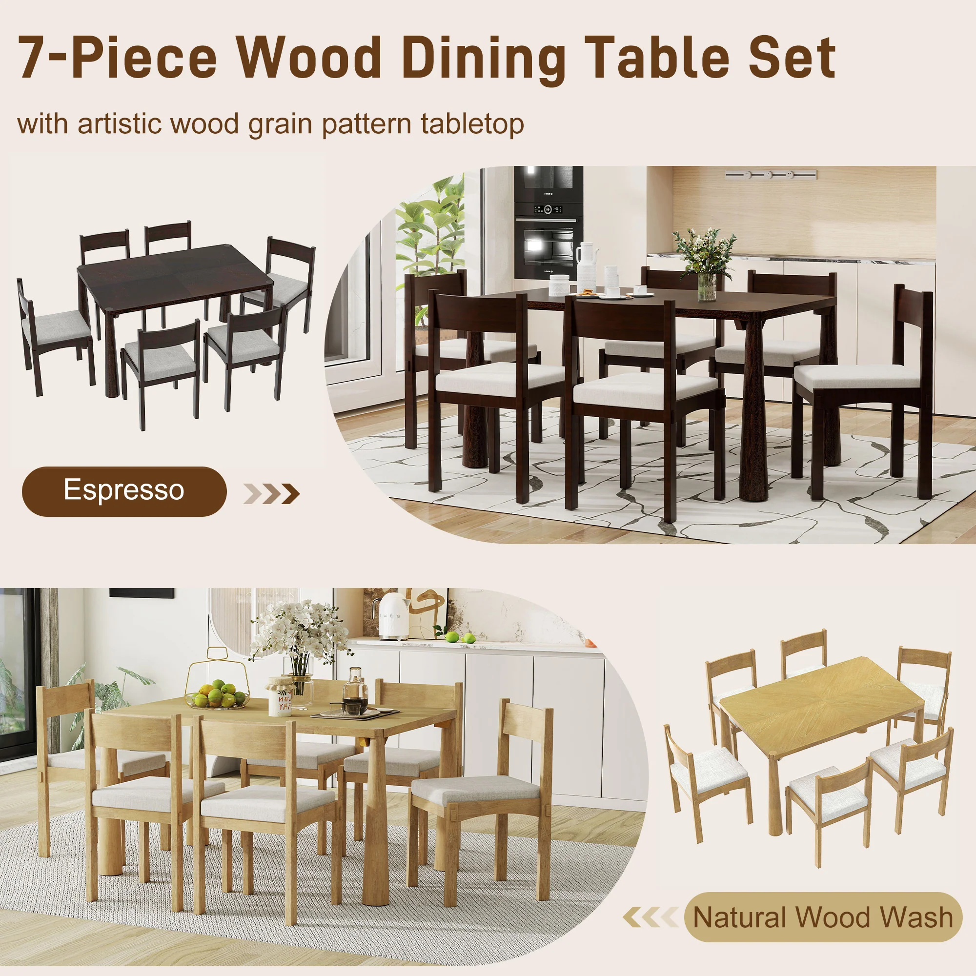 Walker Edison | Classic Modern 7-Piece Dining Table Set for 6 - Image 5