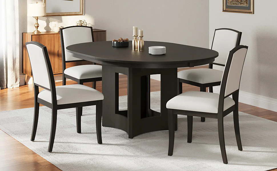 Classic Modern Extendable Round Dining Table Set for 4 - Image 22