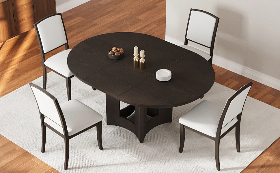 Classic Modern Extendable Round Dining Table Set for 4 - Image 23