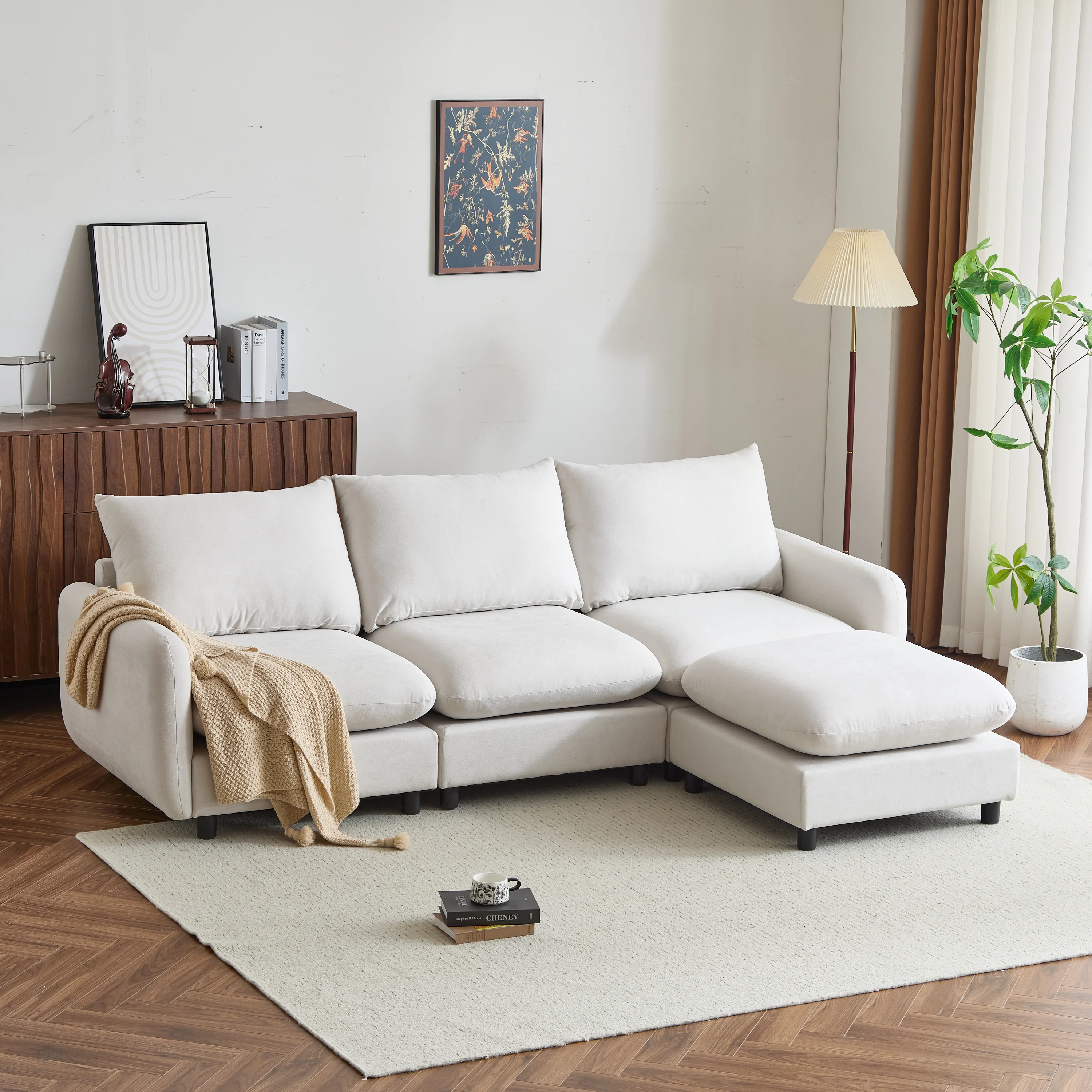 Cloud 4-Piece Modular Free Combination Sectional Sofa Couch with Ottoman