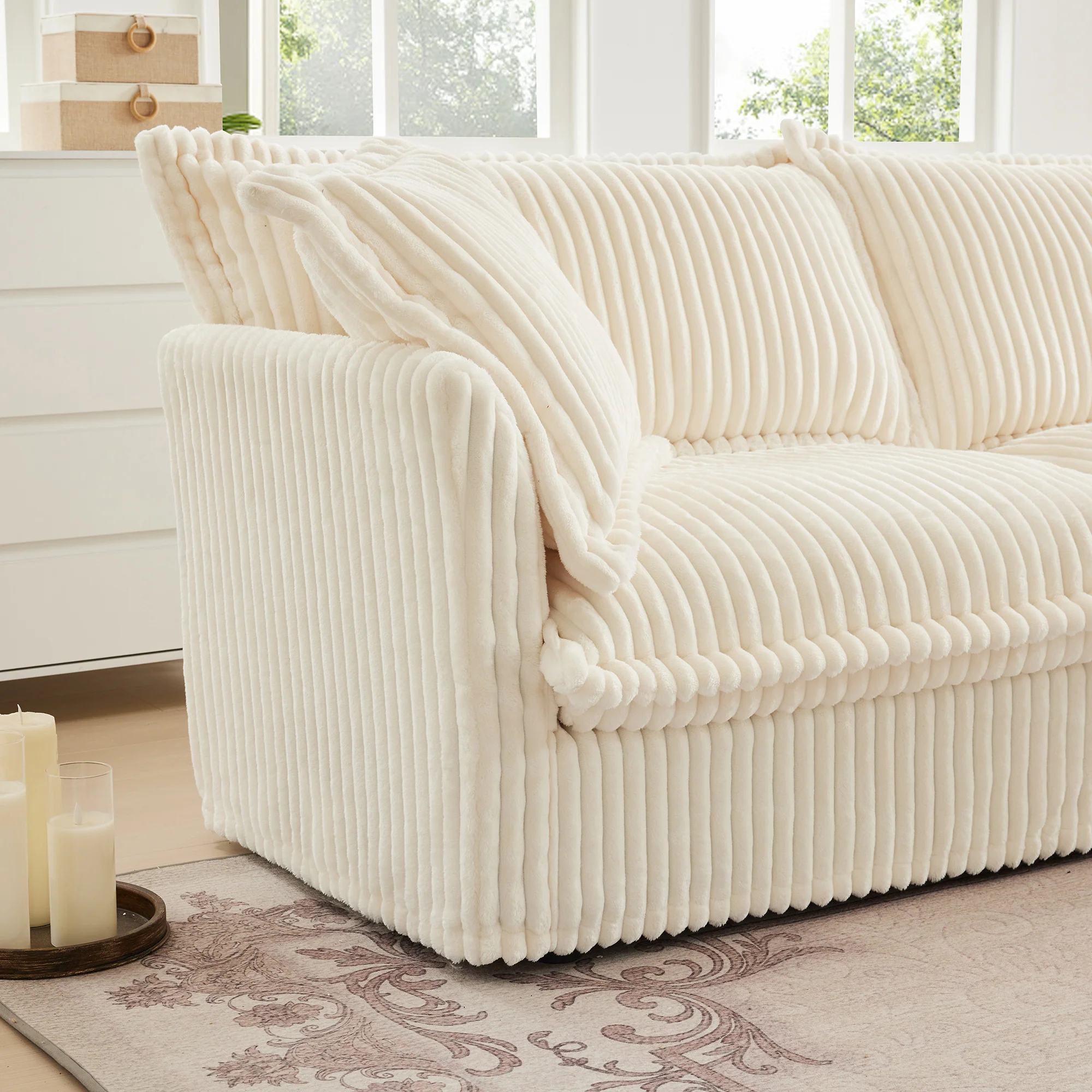 Walker Edison | Cloud Cream Corduroy Slipcovered Sectional Sofa with Ottoman - Image 12