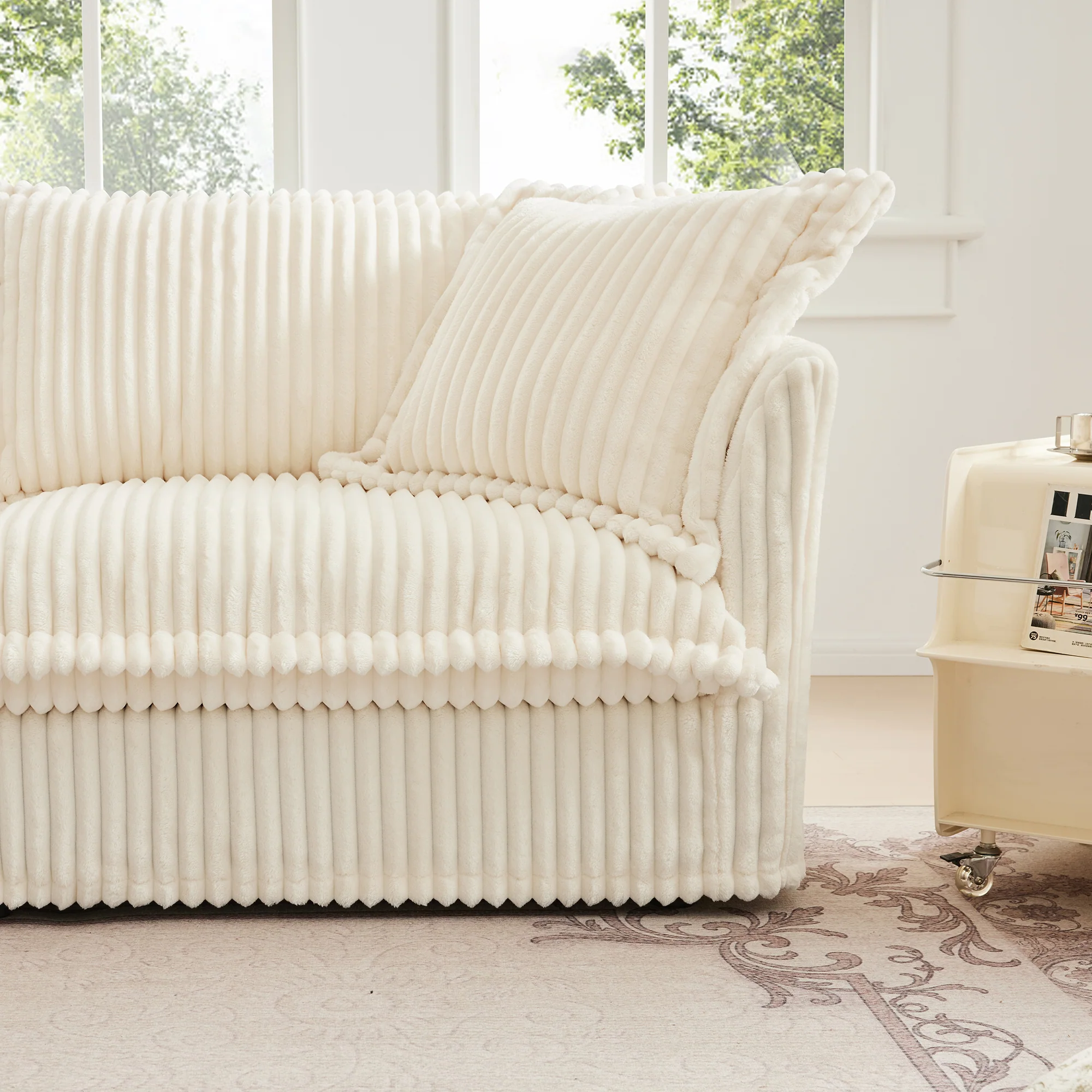 Walker Edison | Cloud Cream Corduroy Slipcovered Sectional Sofa with Ottoman - Image 15
