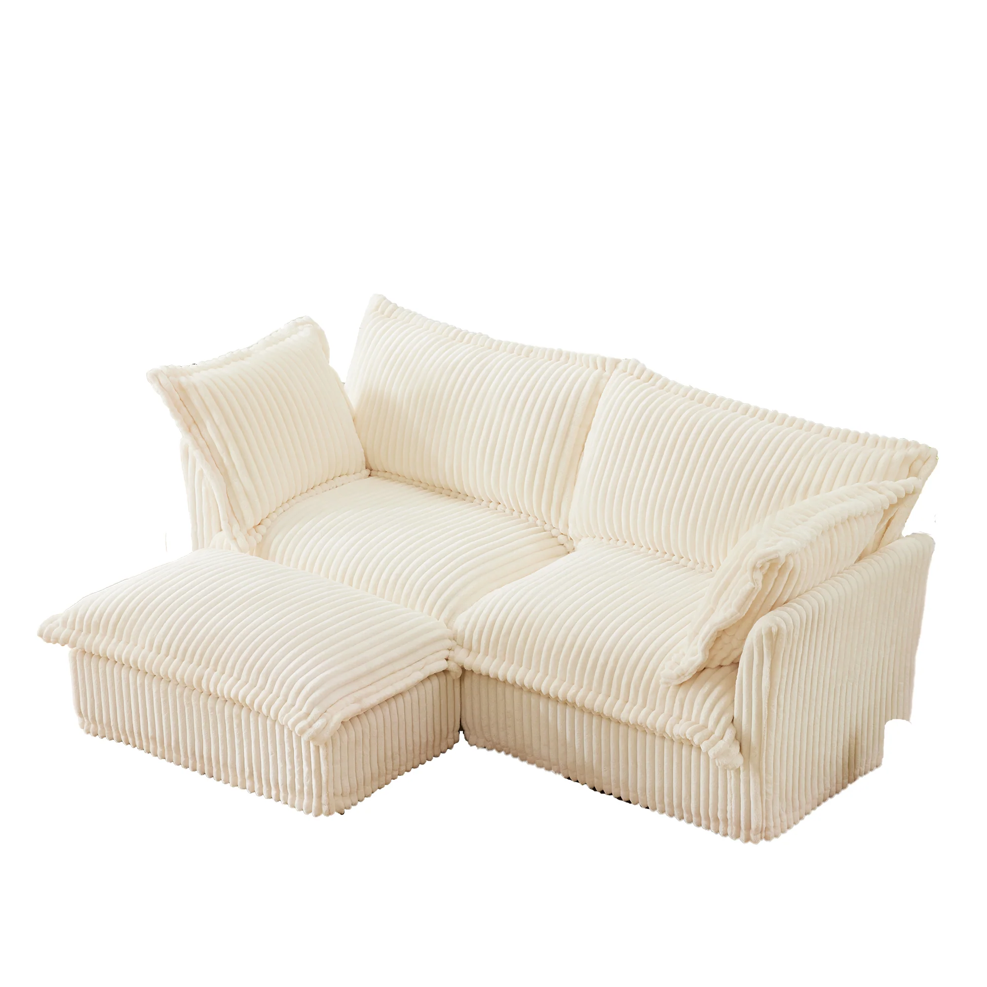 Walker Edison | Cloud Cream Corduroy Slipcovered Sectional Sofa with Ottoman - Image 5