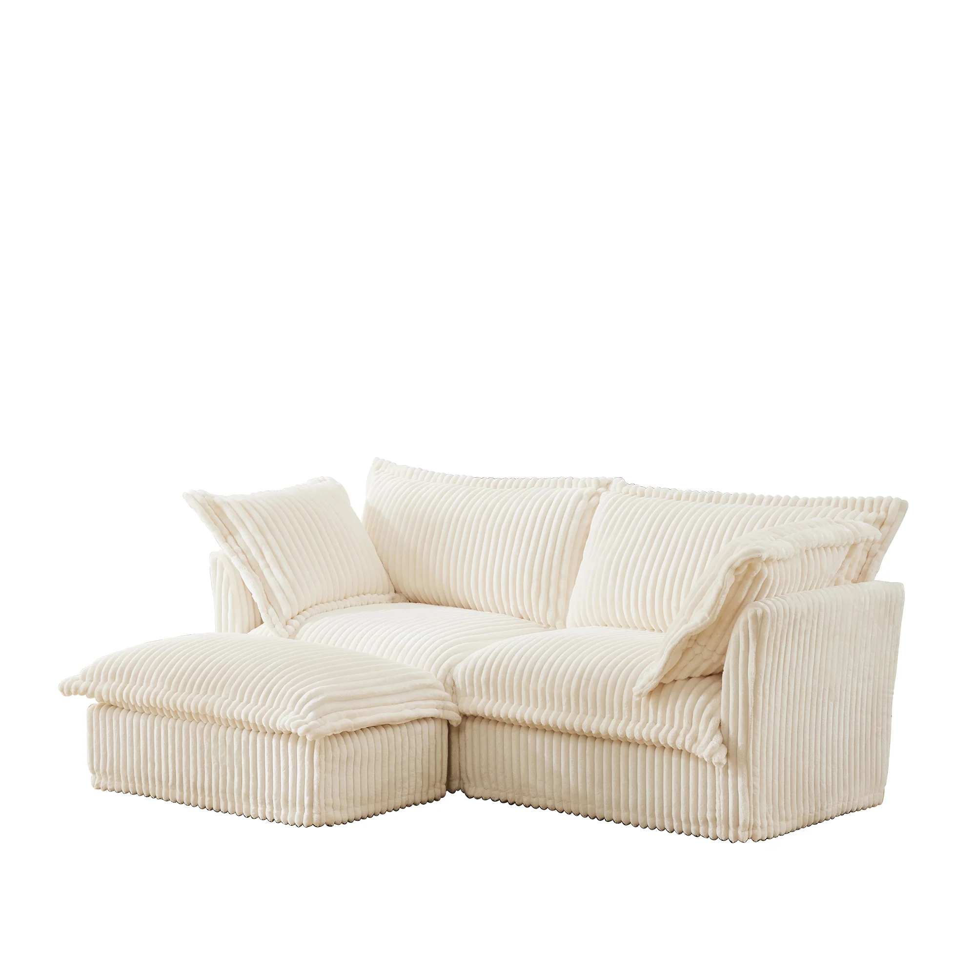 Walker Edison | Cloud Cream Corduroy Slipcovered Sectional Sofa with Ottoman - Image 6
