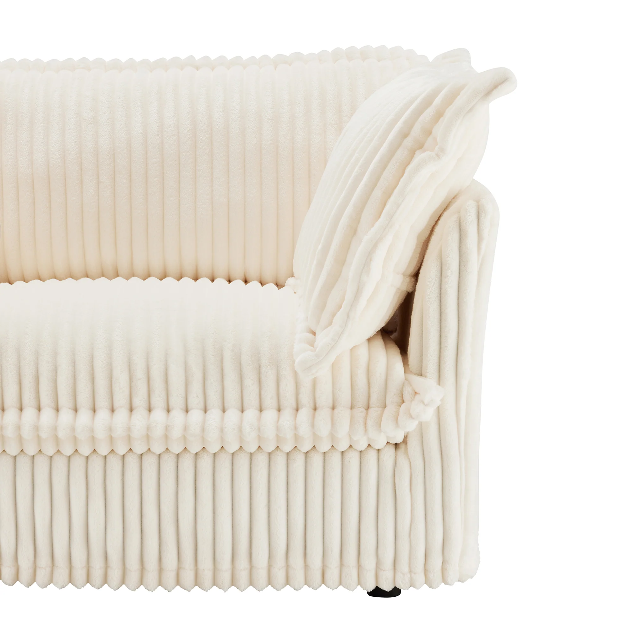 Walker Edison | Cloud Cream Corduroy Slipcovered Sectional Sofa with Ottoman - Image 7