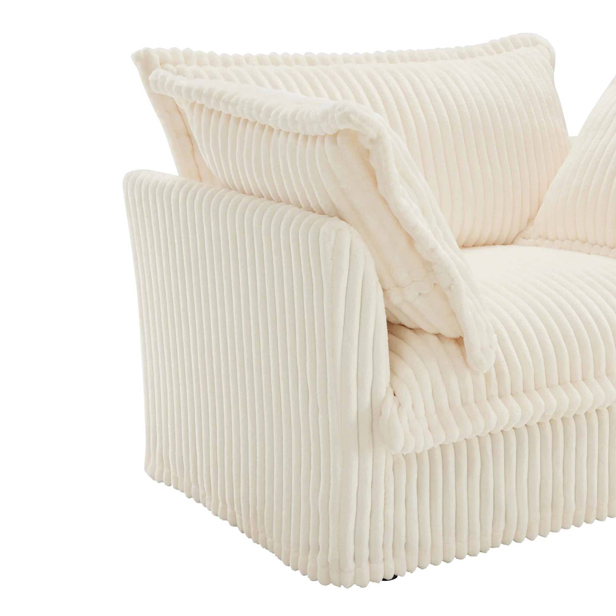 Walker Edison | Cloud Cream Corduroy Slipcovered Sectional Sofa with Ottoman - Image 8