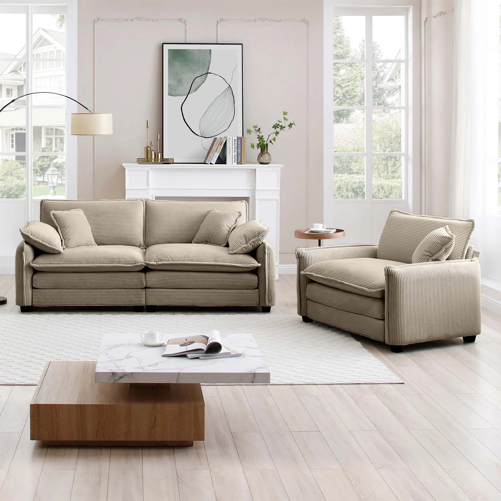 Walker Edison | Cloud Deep Seat Loveseat Sofa Set - Image 3