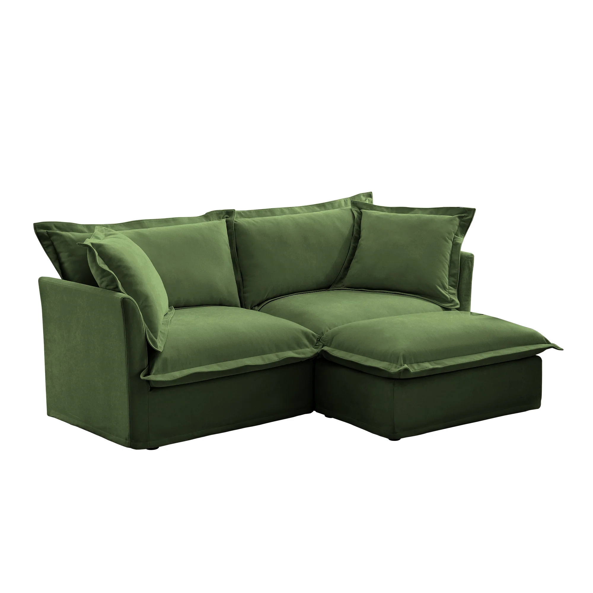 Walker Edison | Cloud Slipcovered Loveseat Sectional with Ottoman - Image 12