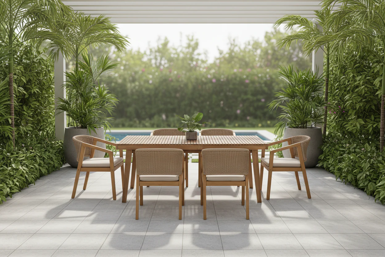 Coast Rustic Rope Design 7-Piece Outdoor Acacia Wood Dining Set for 6 - Image 26