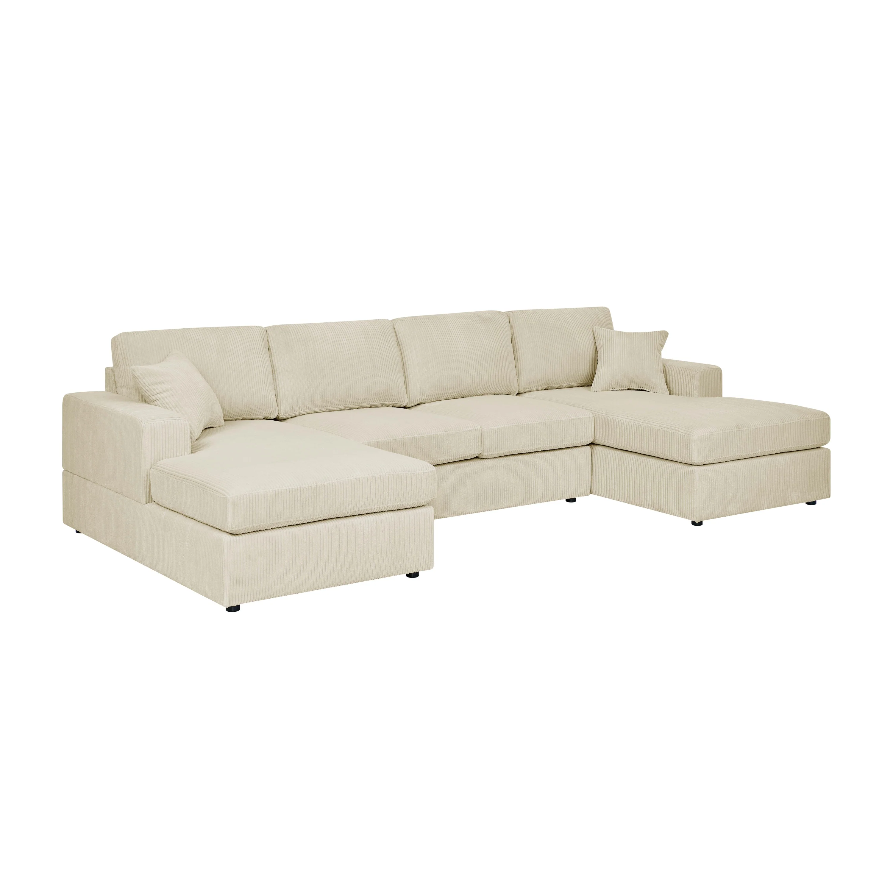 Walker Edison | Coastal Beige Corduroy Double-Chaise Cloud Sectional Sofa - Image 3