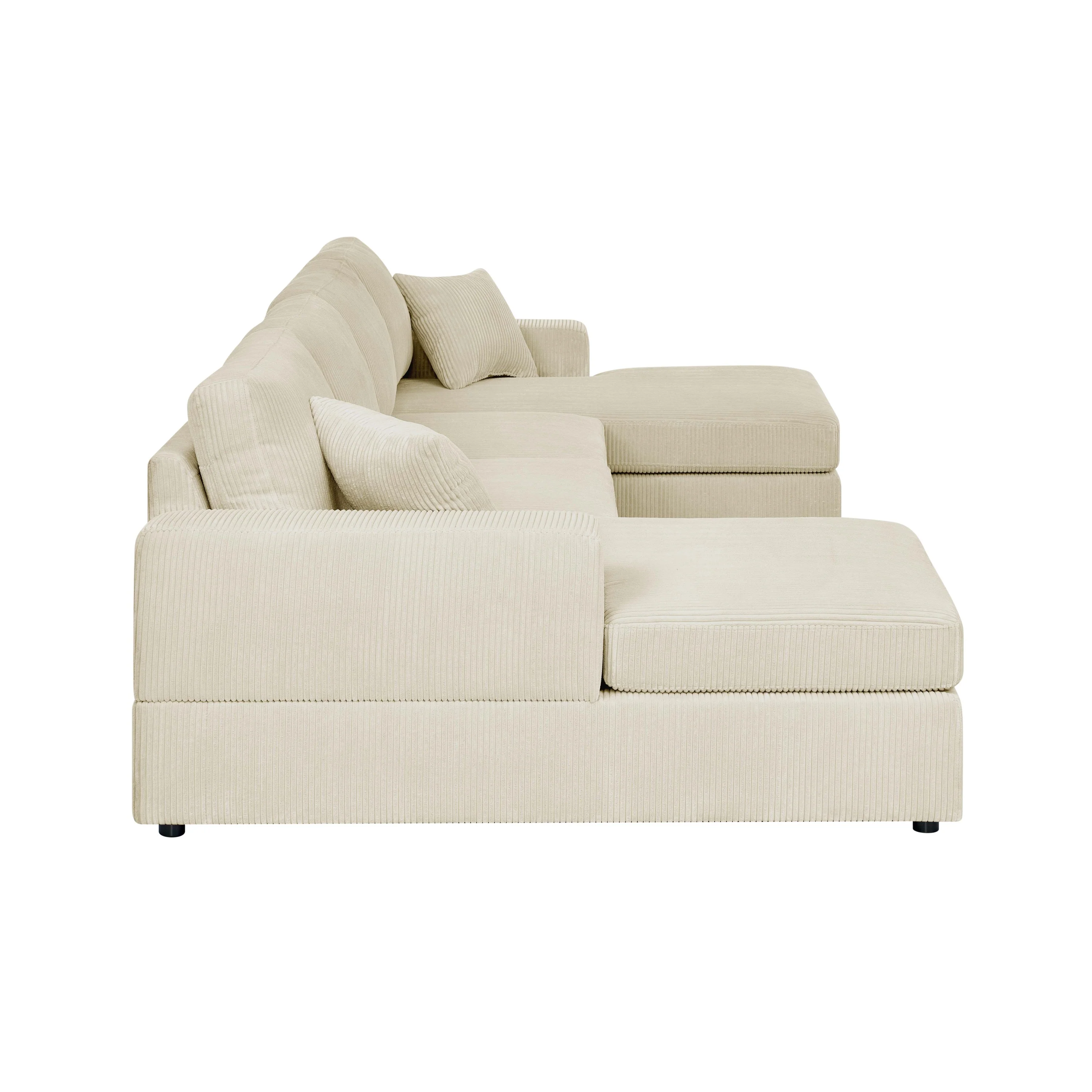 Walker Edison | Coastal Beige Corduroy Double-Chaise Cloud Sectional Sofa - Image 4
