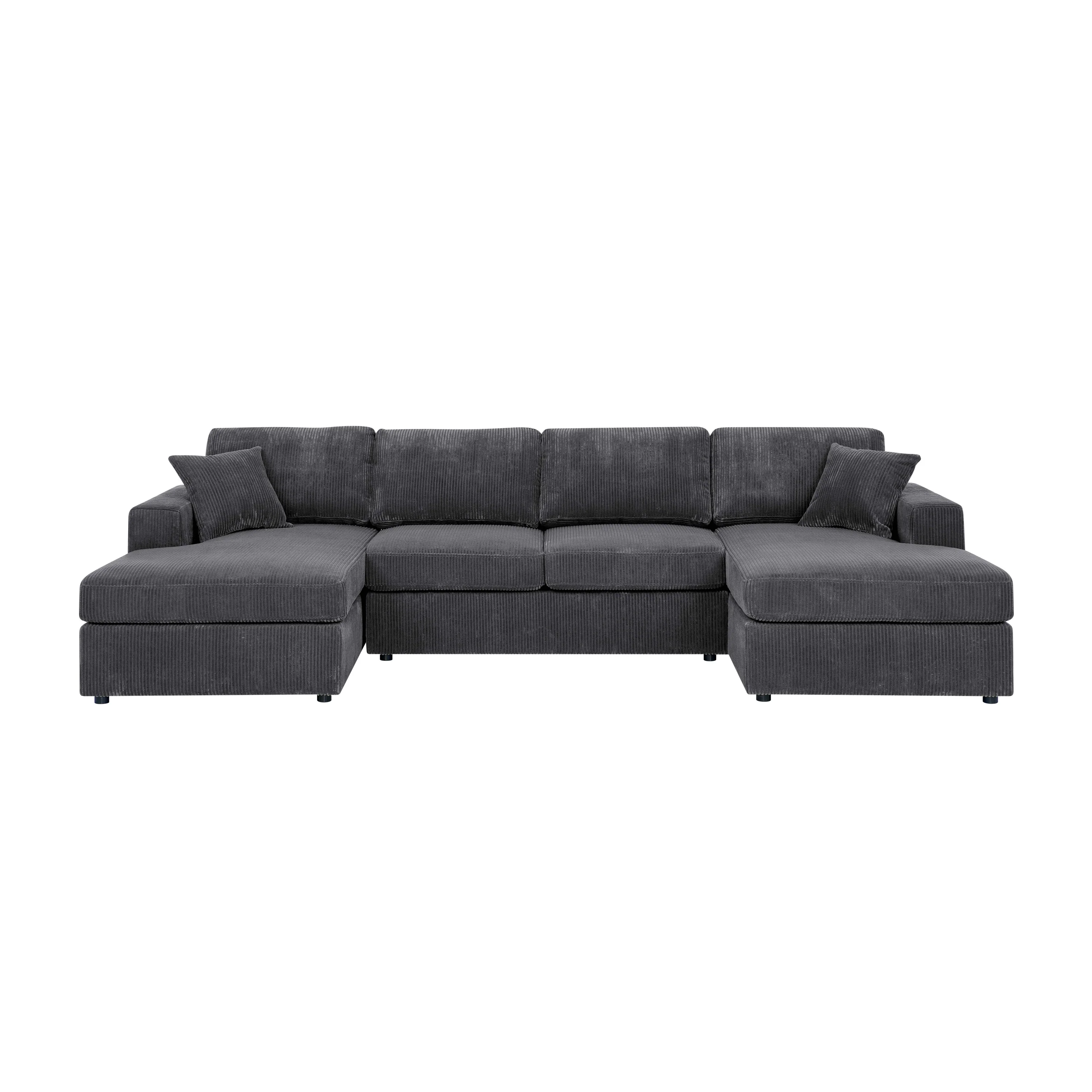 Walker Edison | Coastal Grey Corduroy Double-Chaise Cloud Sectional Sofa - Image 2