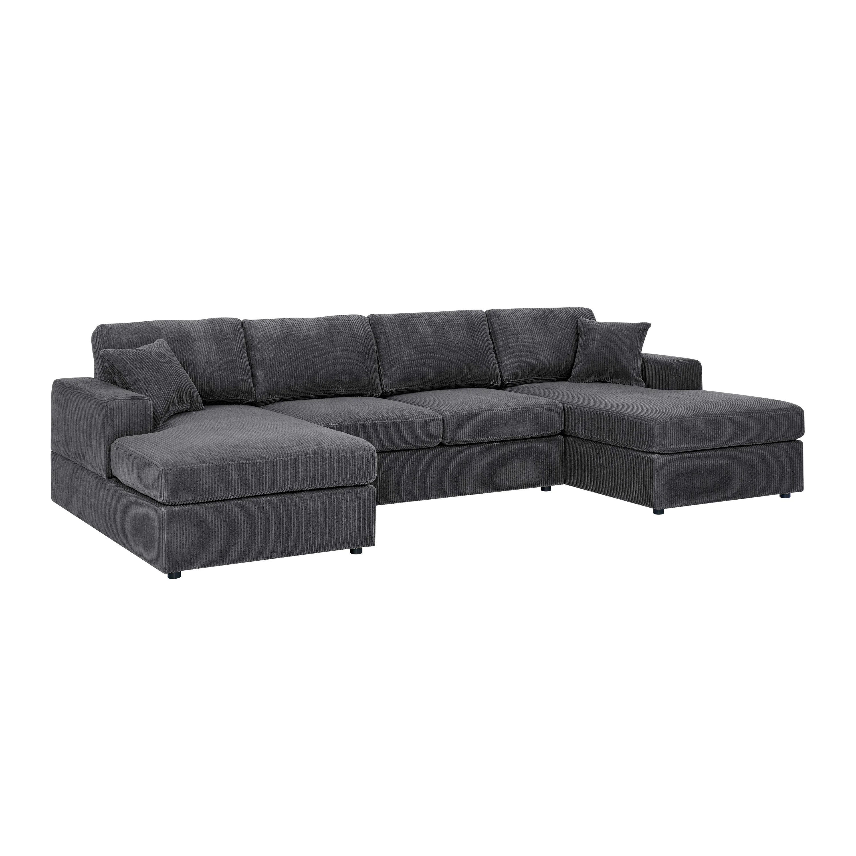 Walker Edison | Coastal Grey Corduroy Double-Chaise Cloud Sectional Sofa - Image 3