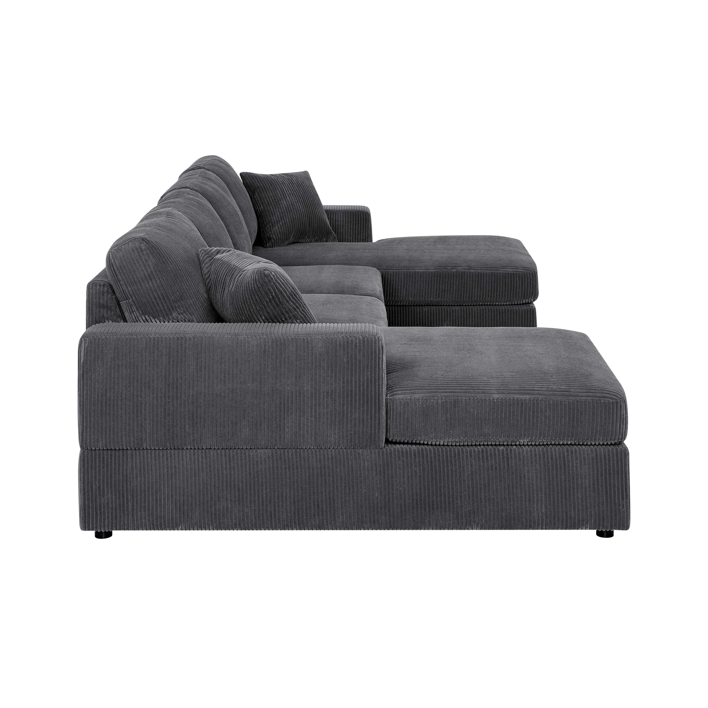 Walker Edison | Coastal Grey Corduroy Double-Chaise Cloud Sectional Sofa - Image 4