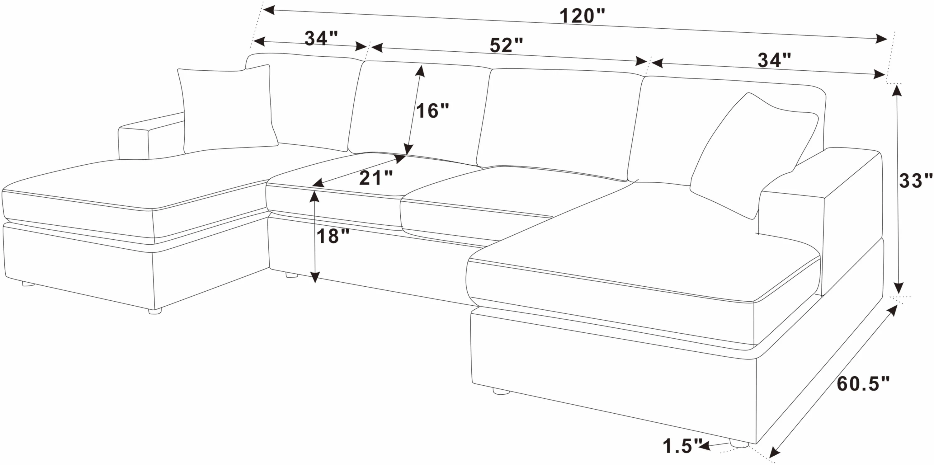 Walker Edison | Coastal Grey Corduroy Double-Chaise Cloud Sectional Sofa - Image 9