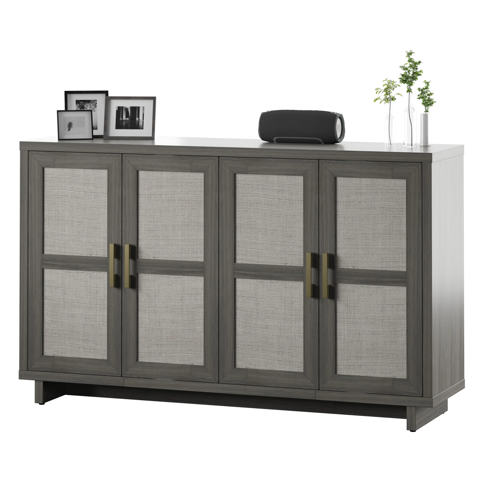 Boho Coastal Linen Design Buffet Sideboard with Shelving Storage - Image 5