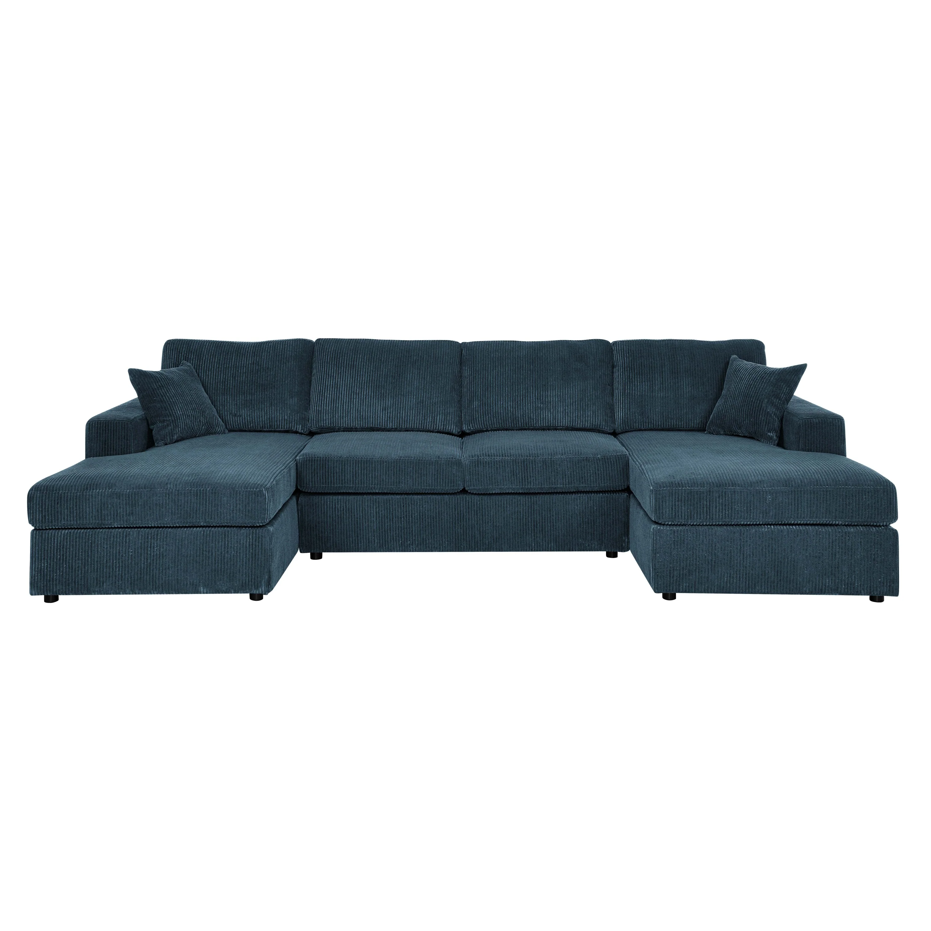 Walker Edison | Coastal Teal Corduroy Double Chaise Cloud Sectional Sofa - Image 2