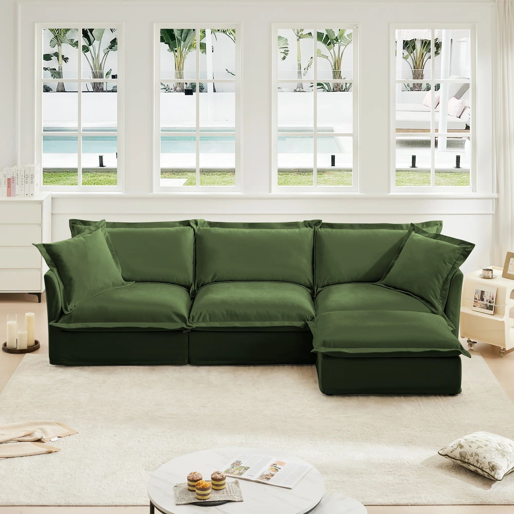 Comfy Chenille Deep Seat Cloud L-Shaped Slipcovered Sectional Sofa